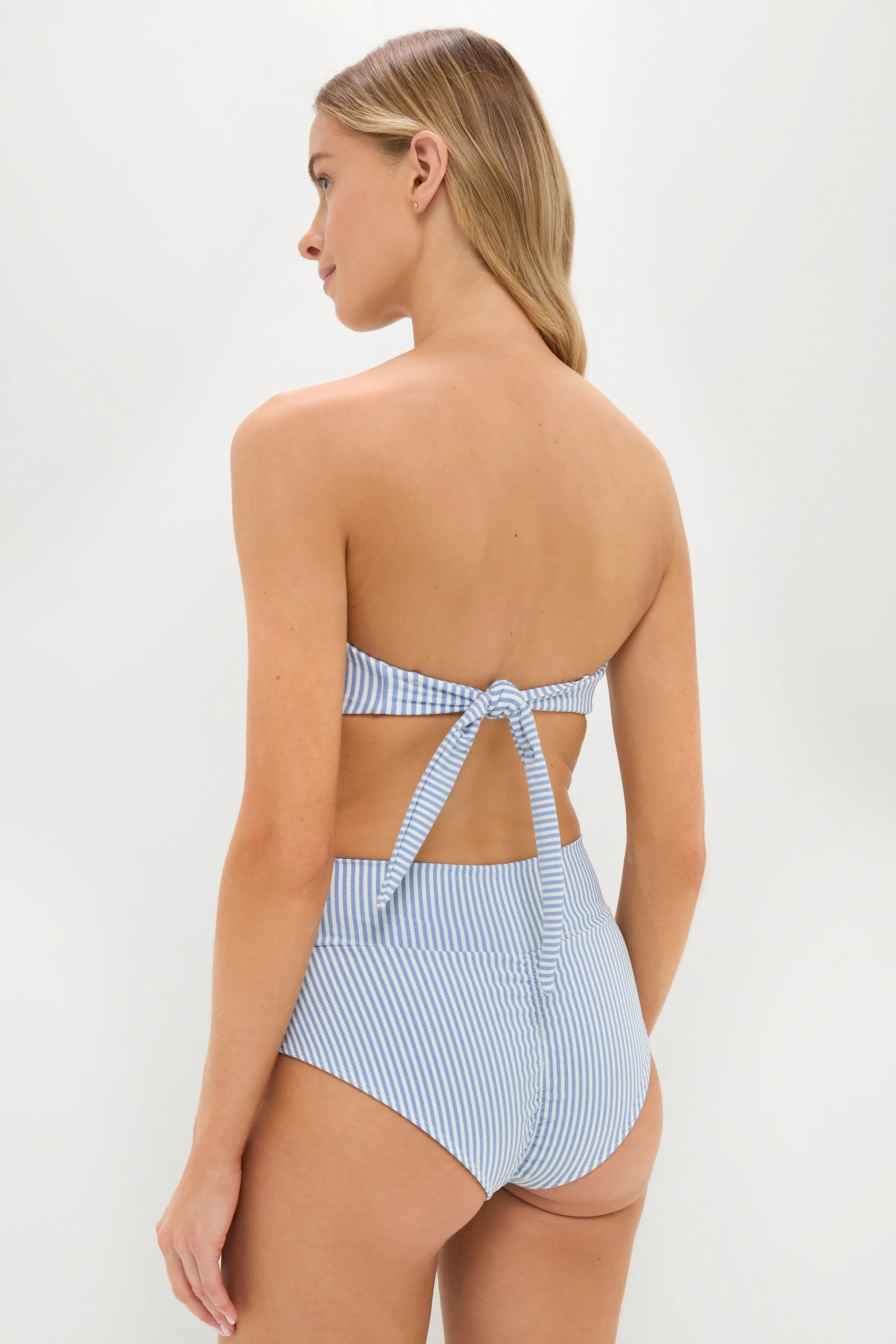 Classic Blue Stripe Tori Ties Bandeau Bikini Top - Image 4