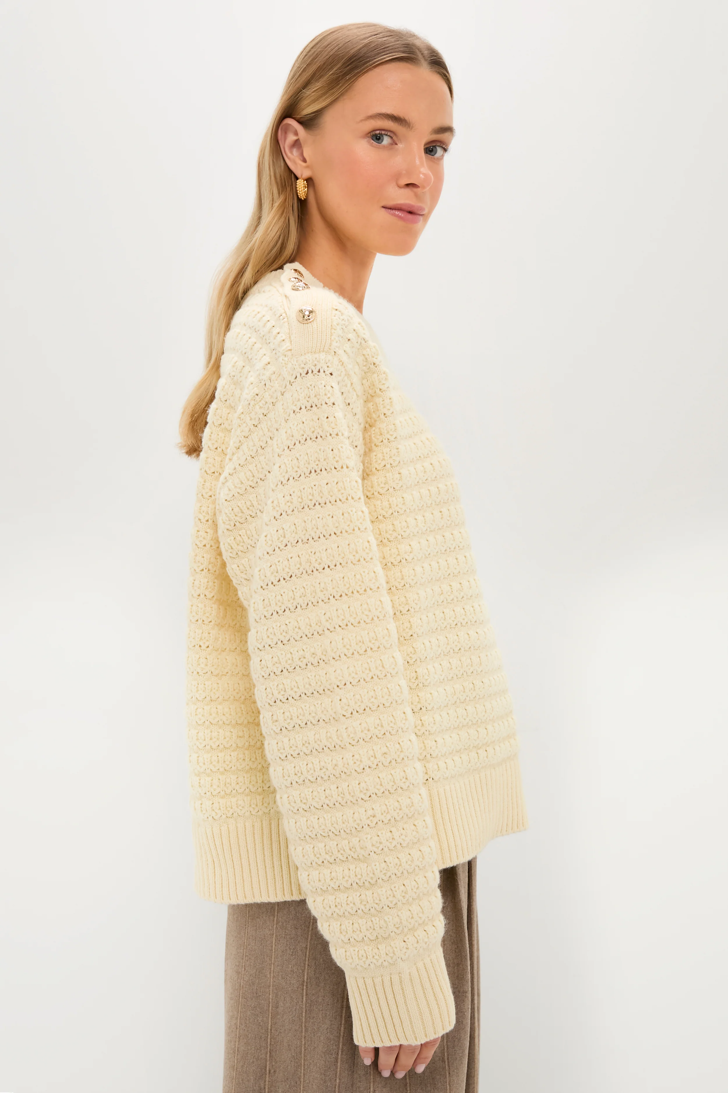 Cloud Cream Cotton Wool Stripe Sweater - Image 3