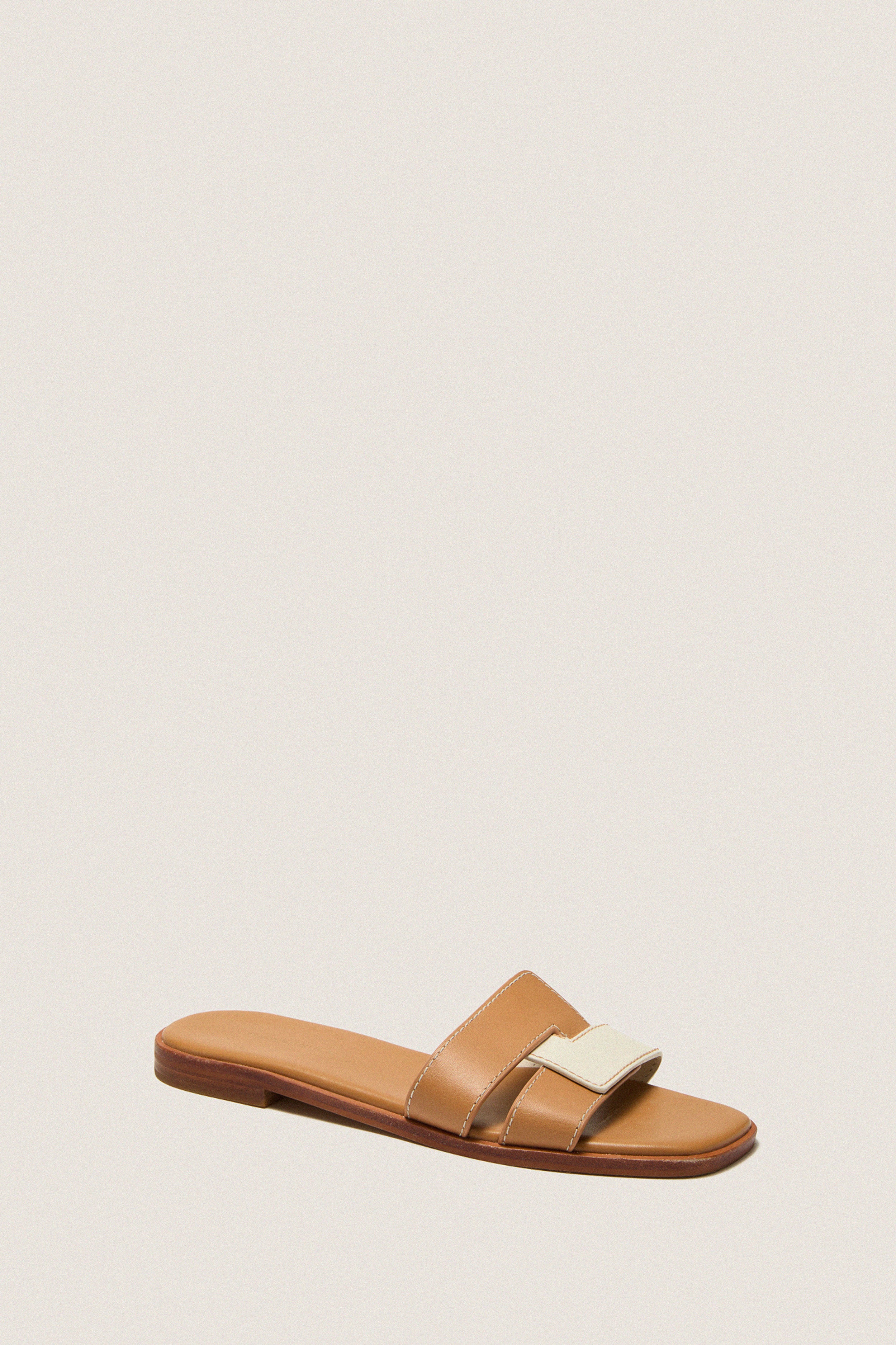 Cognac and White Leather Muse Sandals