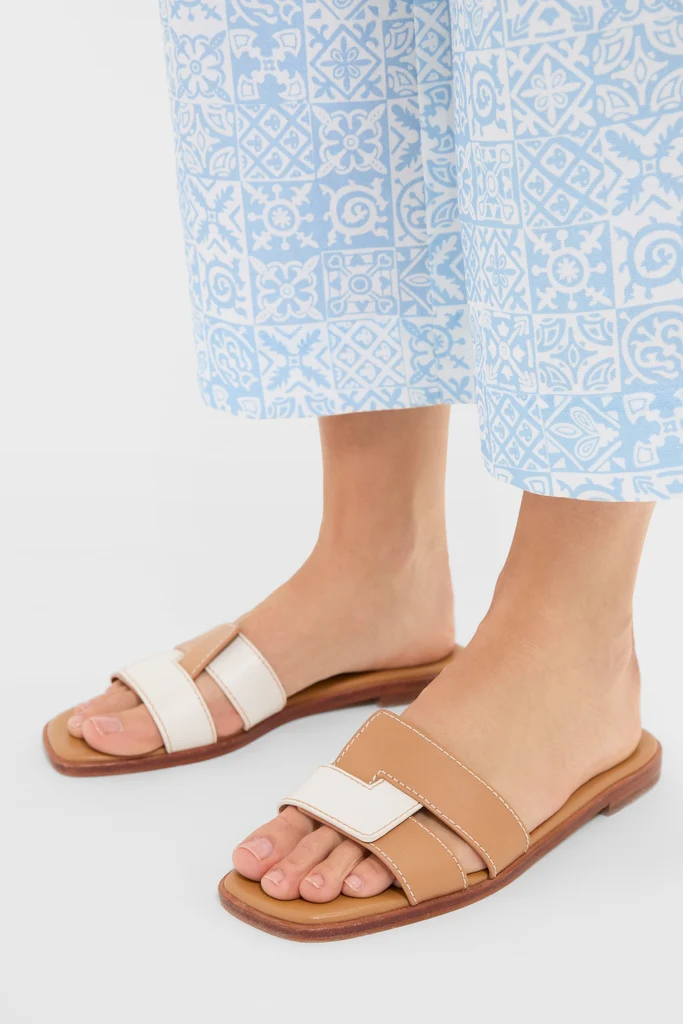 Cognac and White Leather Muse Sandals - Image 2