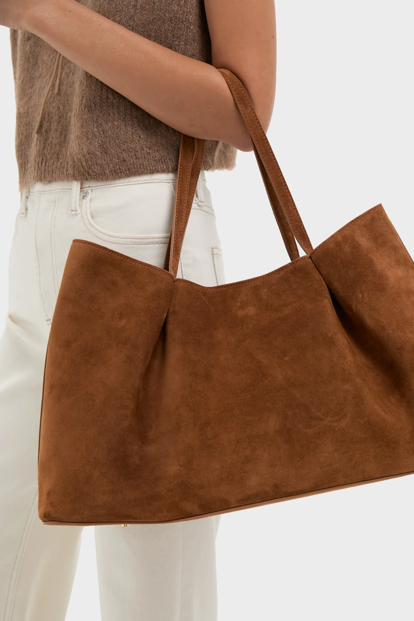 Cognac Suede Dimple Tote - Image 6