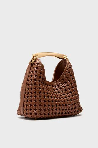 Cognac Woven Leather Small Boomerang Bag - Image 5