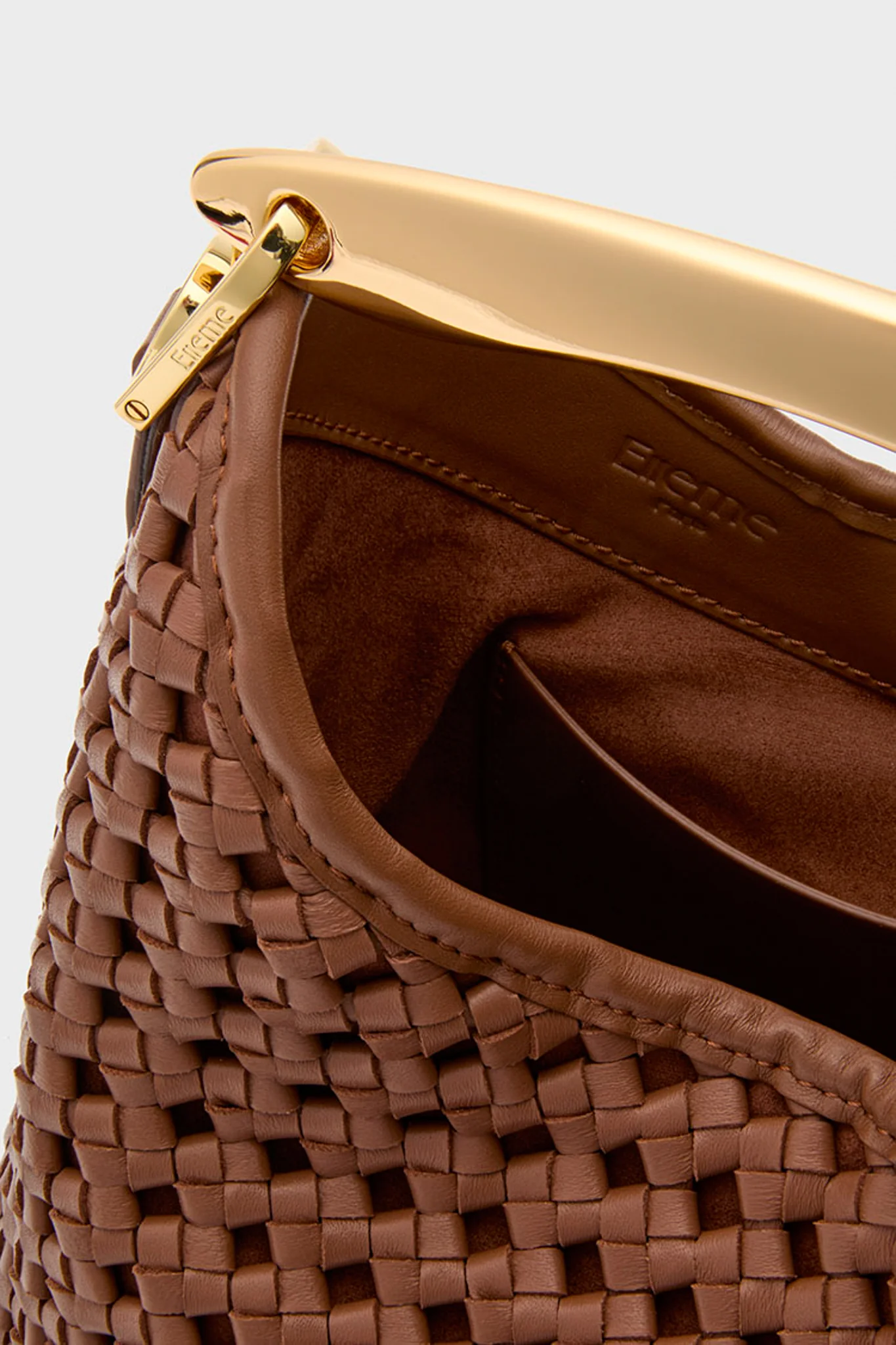 Cognac Woven Leather Small Boomerang Bag - Image 6