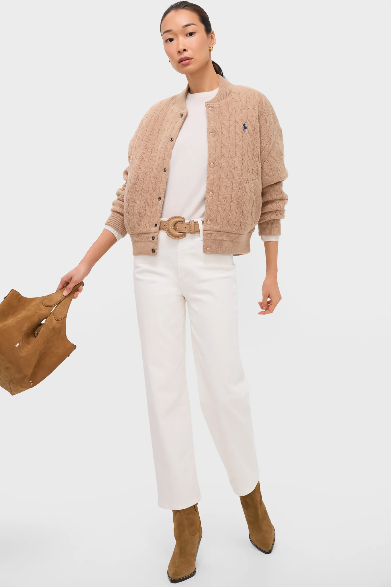 Collection Camel Melange Wool Cashmere Sweater Bomber Coat - Image 2