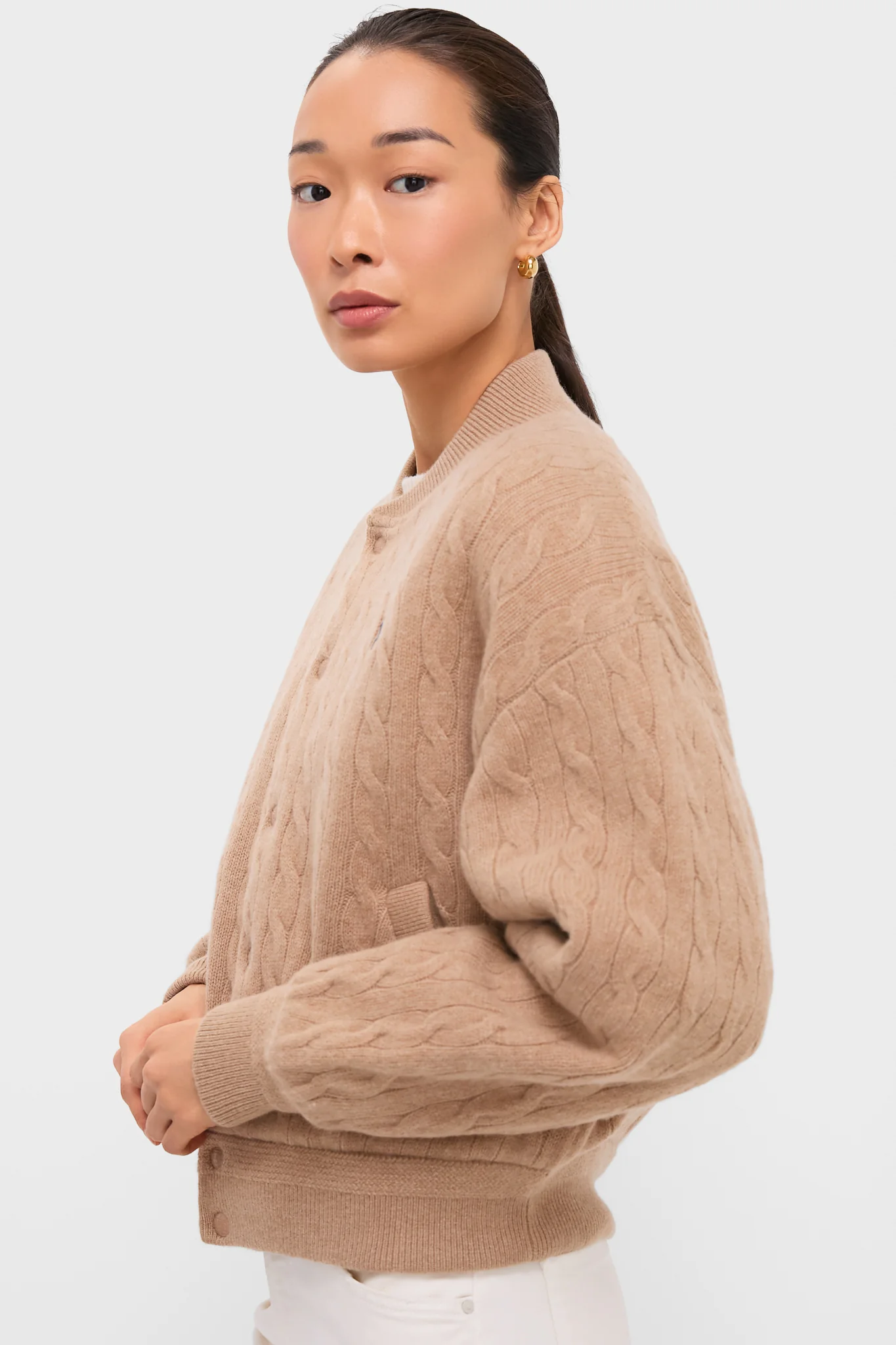 Collection Camel Melange Wool Cashmere Sweater Bomber Coat - Image 3