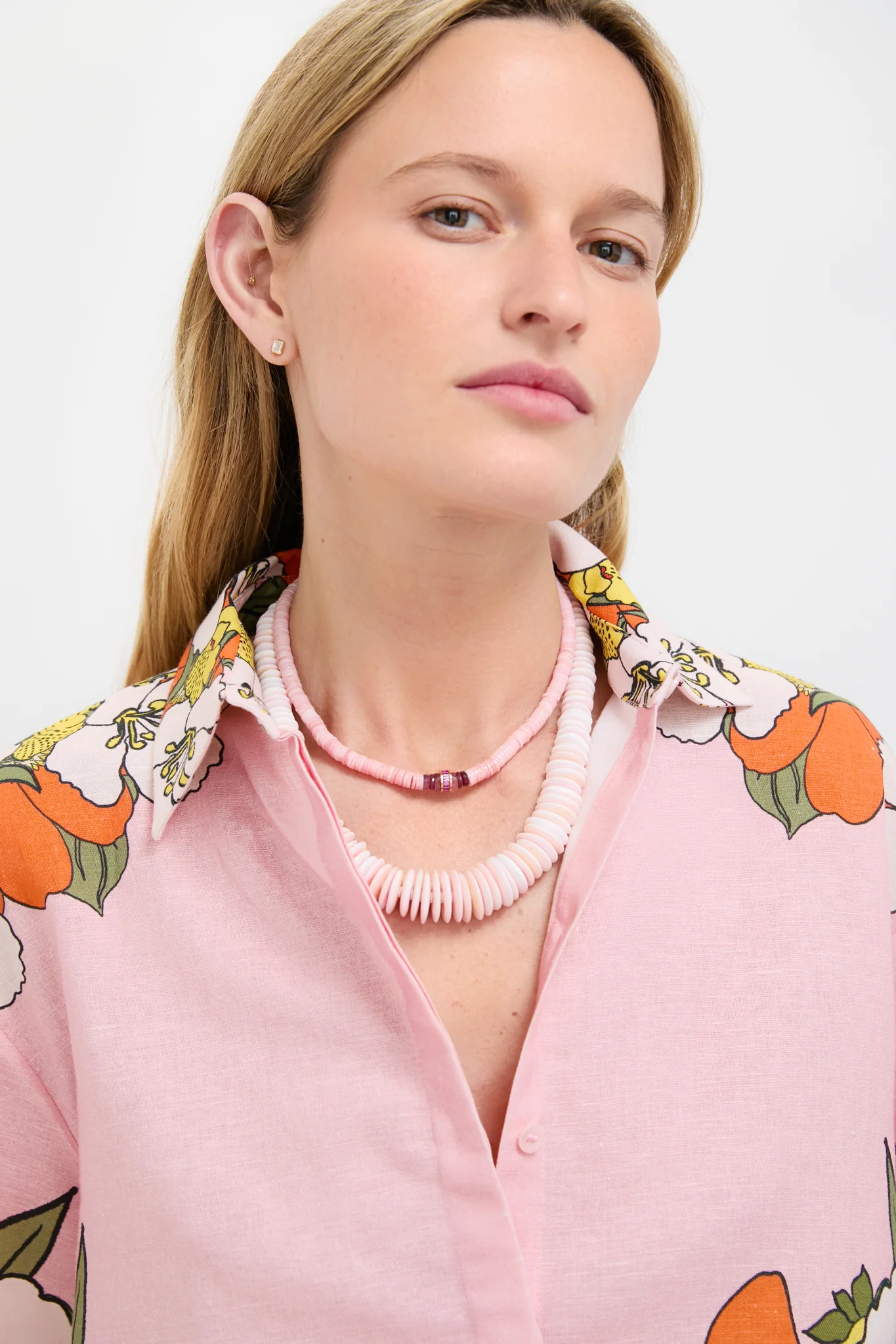 Conch With Ruby Barrel Bead Necklace - Image 3