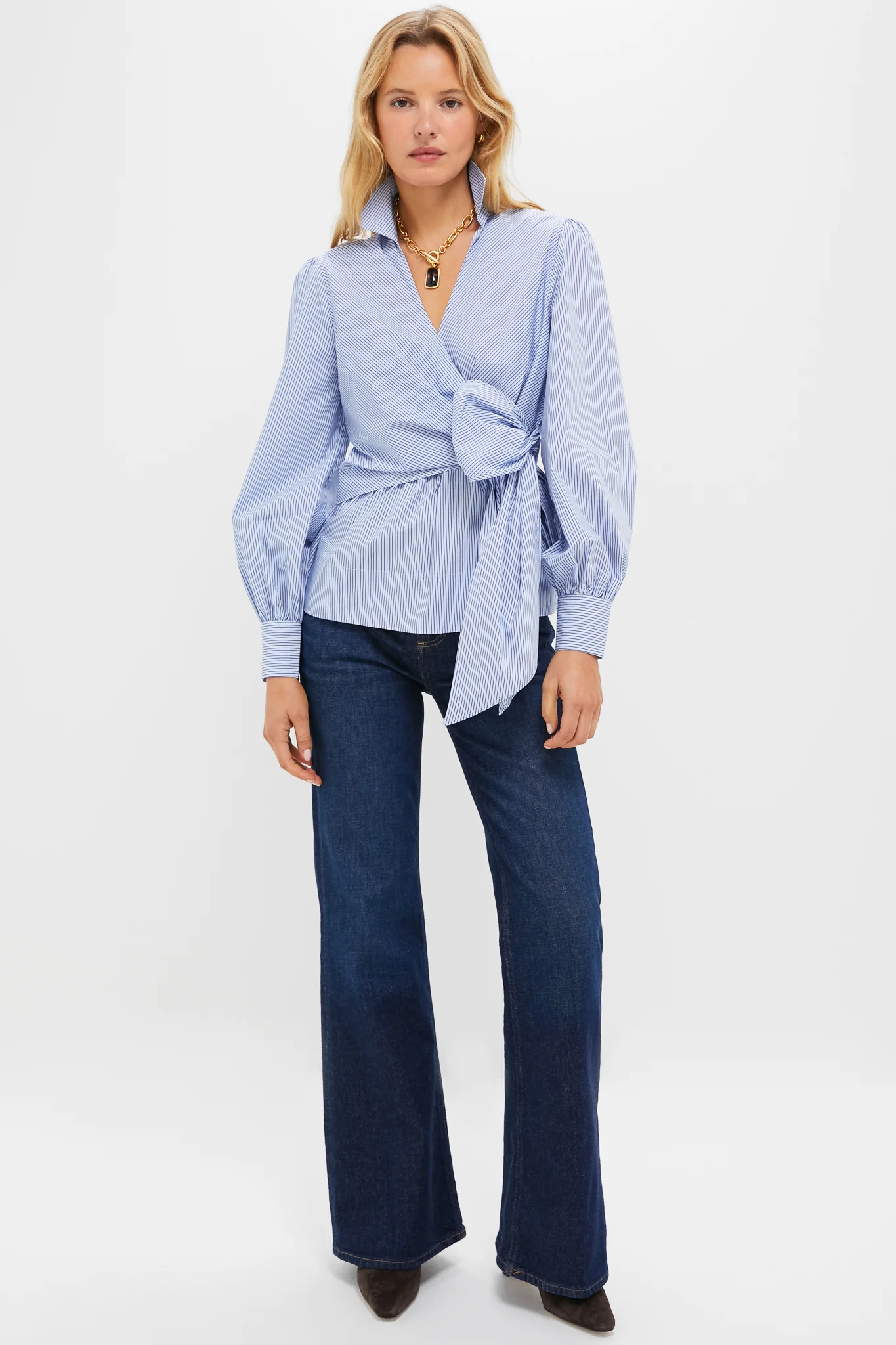 Continental Stripe Tie Front Bow Bea Blouse - Image 2