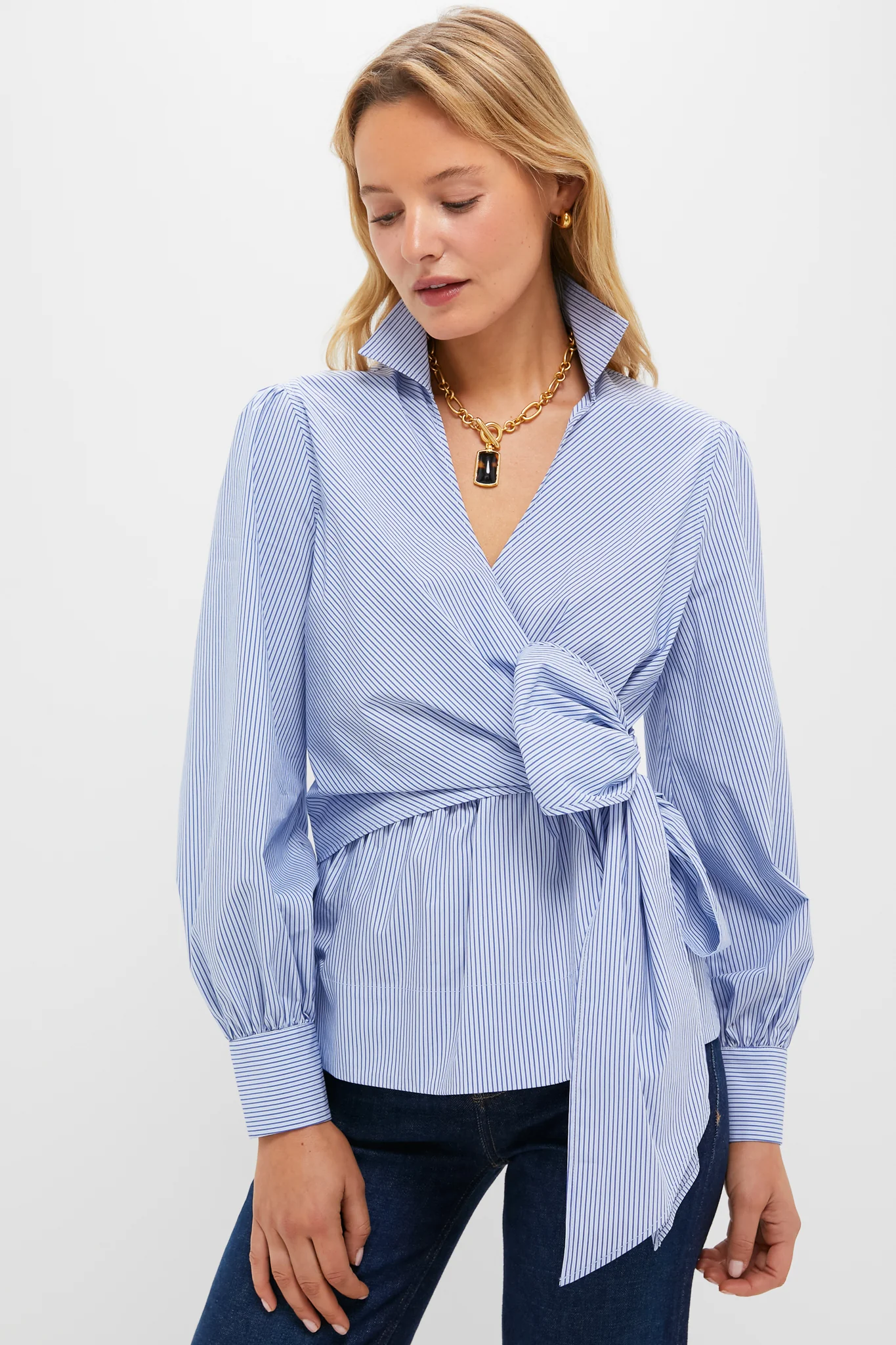 Continental Stripe Tie Front Bow Bea Blouse - Image 3