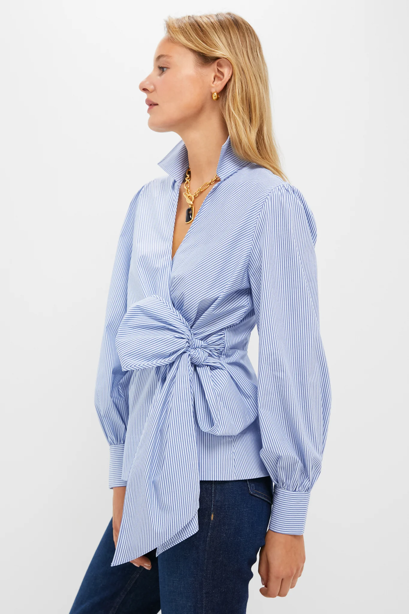 Continental Stripe Tie Front Bow Bea Blouse - Image 4