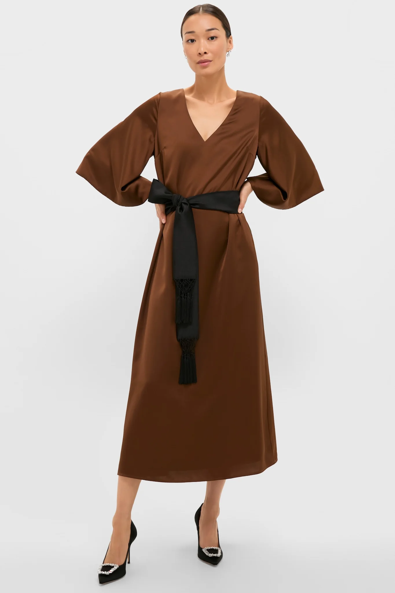 Chocolate Brown Satin Emiliana Maxi Dress
