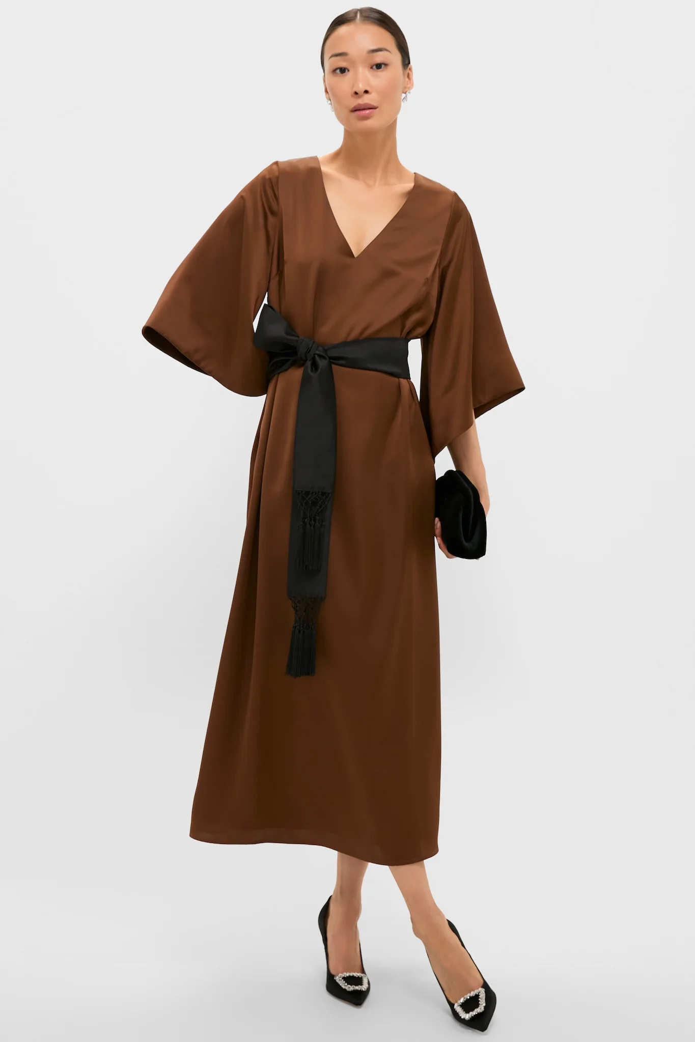 Chocolate Brown Satin Emiliana Maxi Dress - Image 2