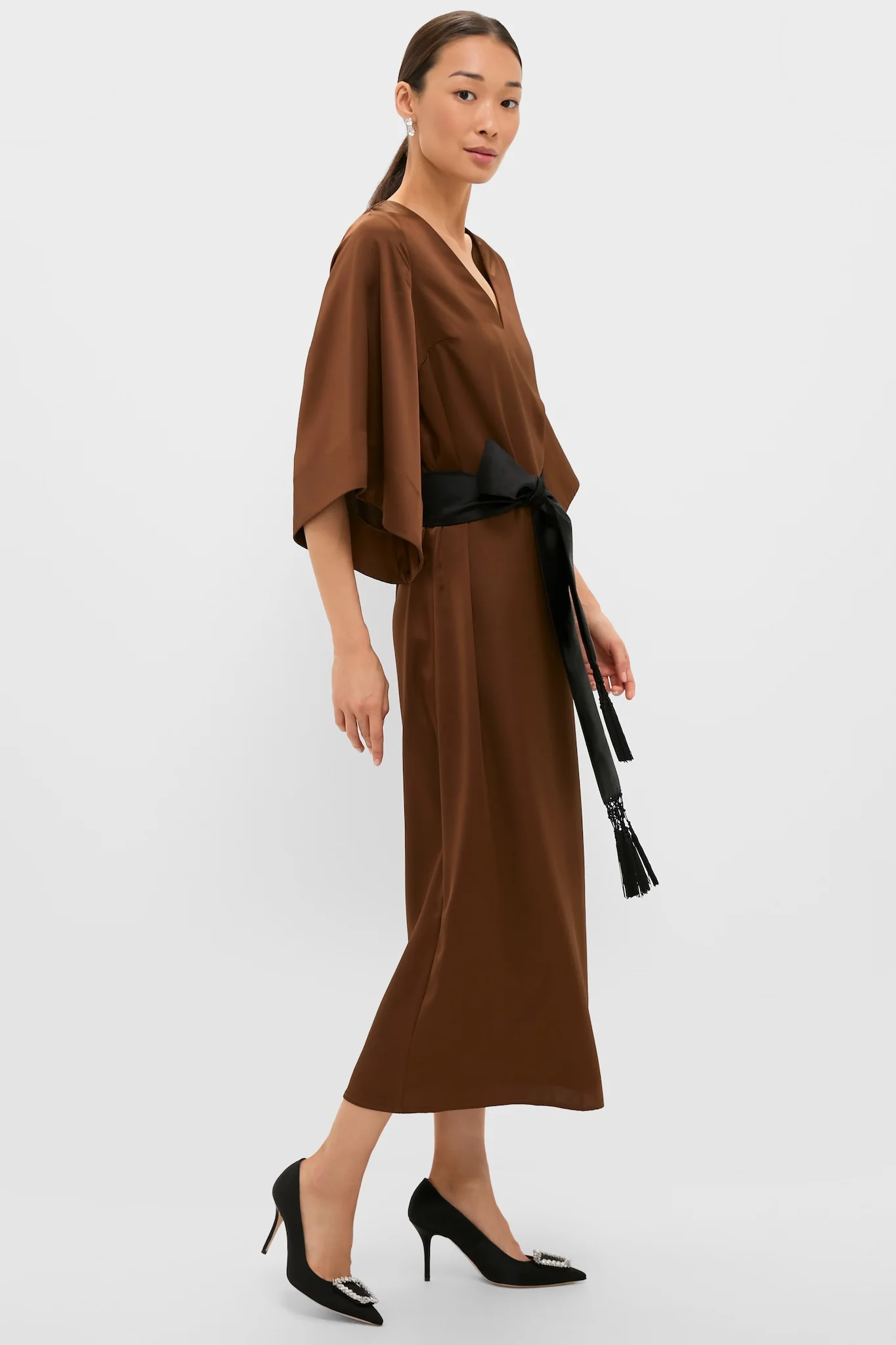 Chocolate Brown Satin Emiliana Maxi Dress - Image 3