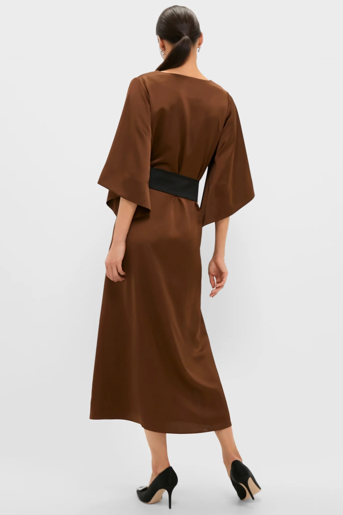 Chocolate Brown Satin Emiliana Maxi Dress - Image 4