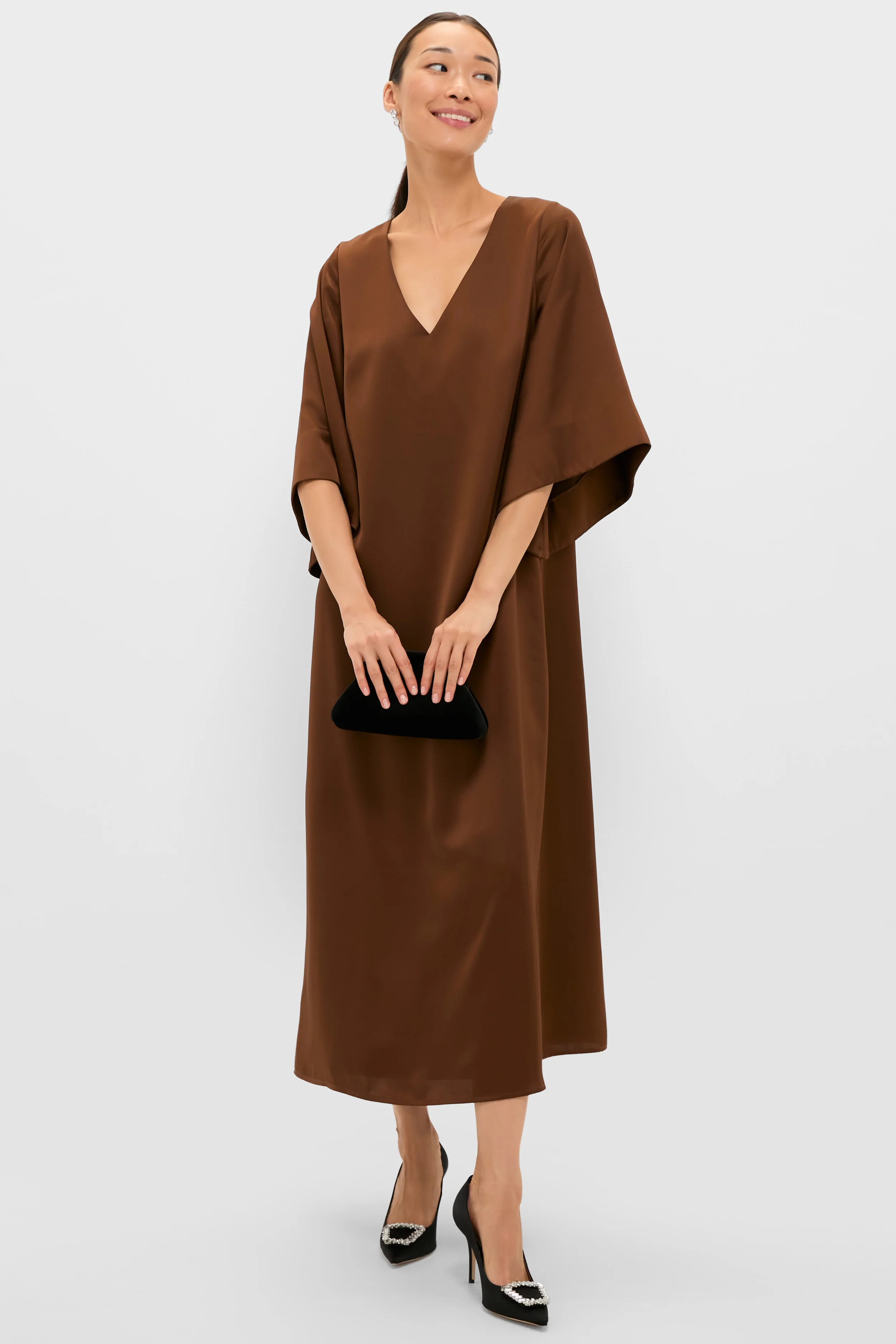Chocolate Brown Satin Emiliana Maxi Dress - Image 5