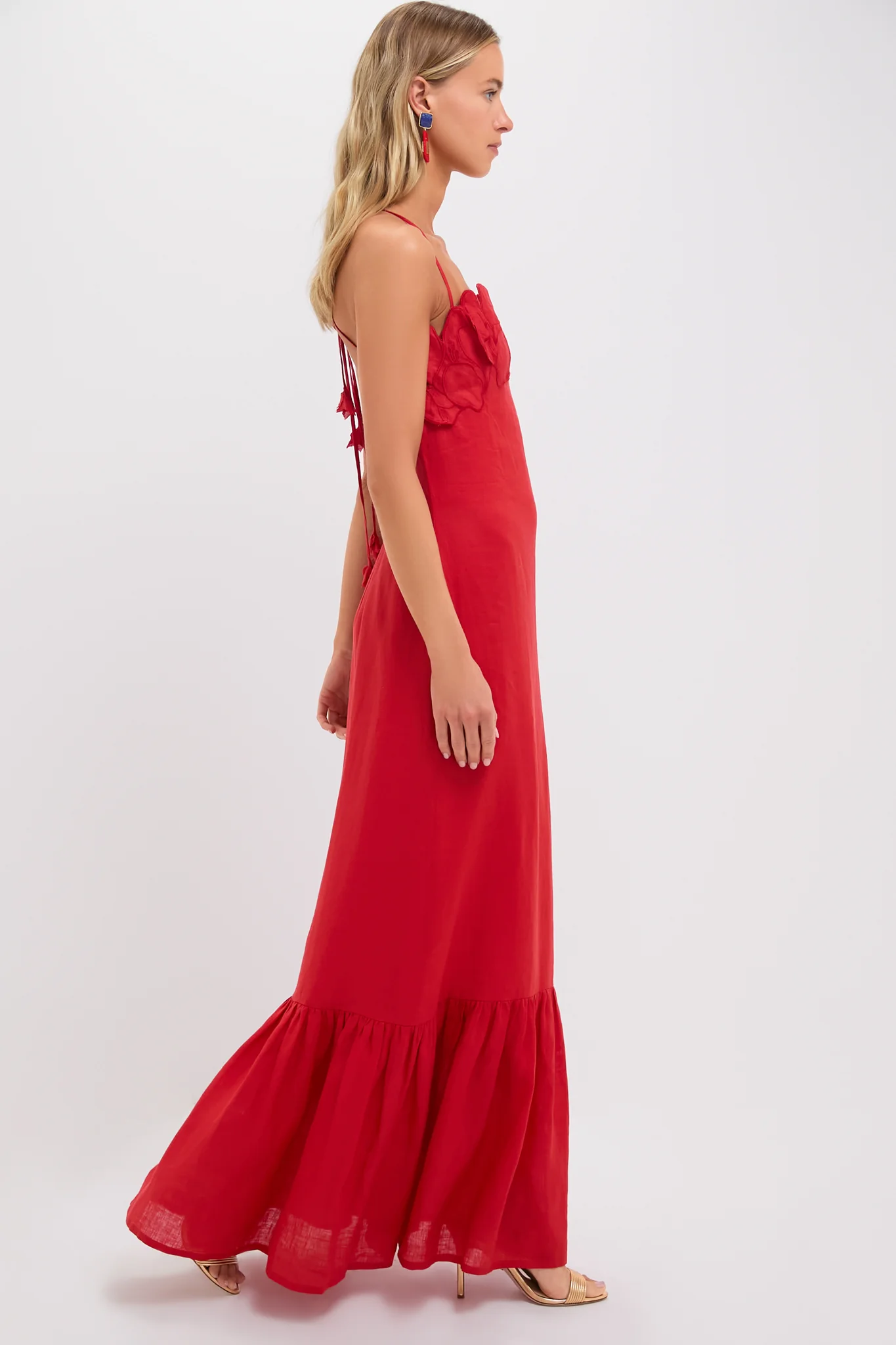 Coral Red Poema Eterno Embroidered Maxi Dress - Image 3