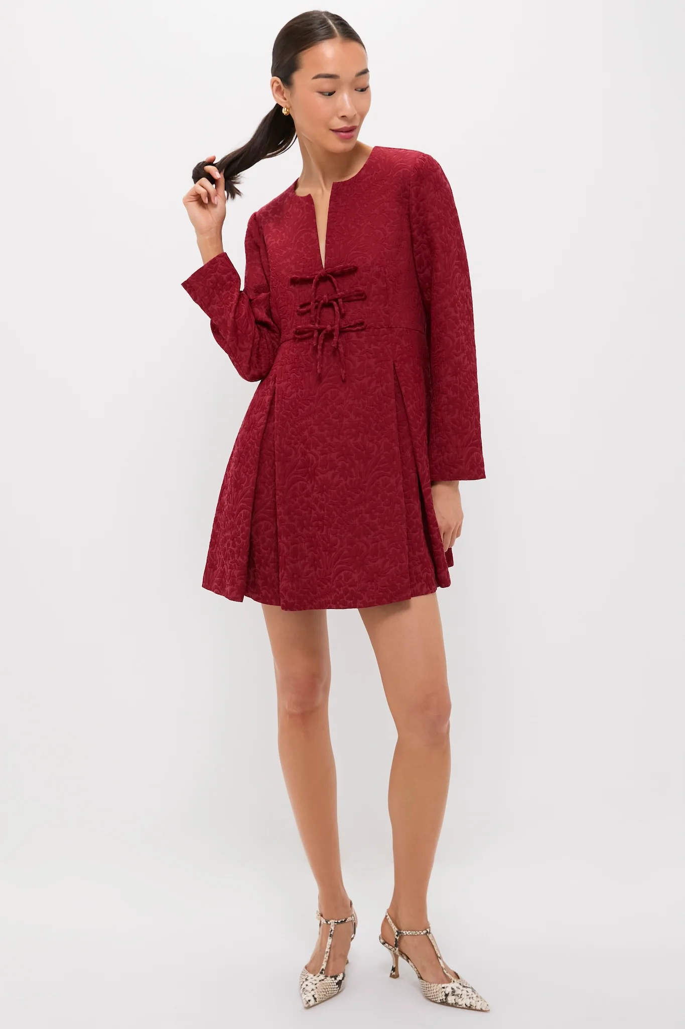 Cranberry Jacquard Blair Bow Coat Dress - Image 6