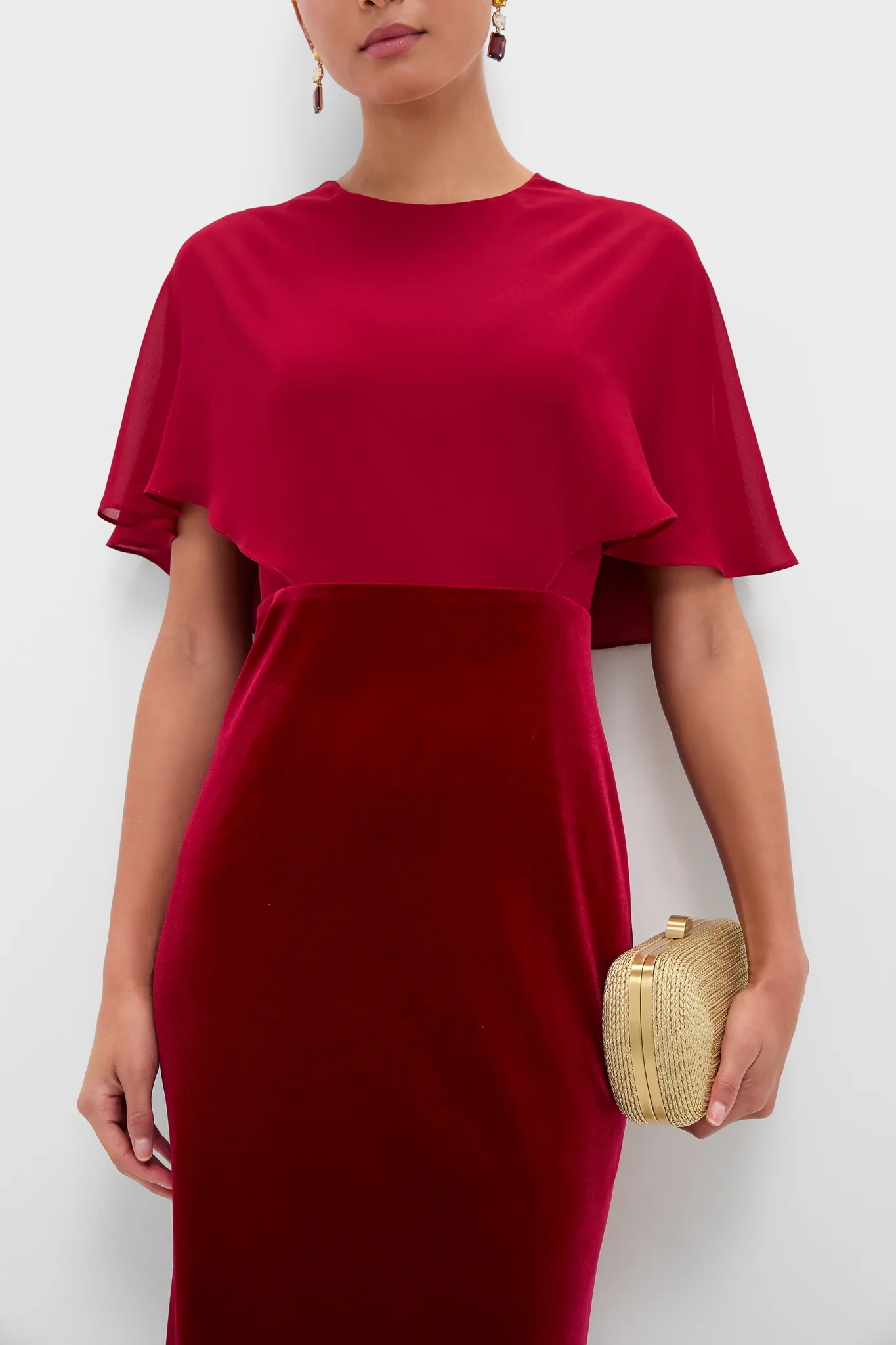 Cranberry Velvet Chiffon Mixed Media Cape Leah Dress - Image 6