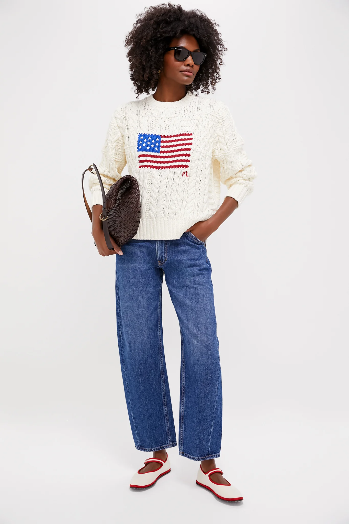 Cream American Flag Long Sleeve Pullover - Image 2
