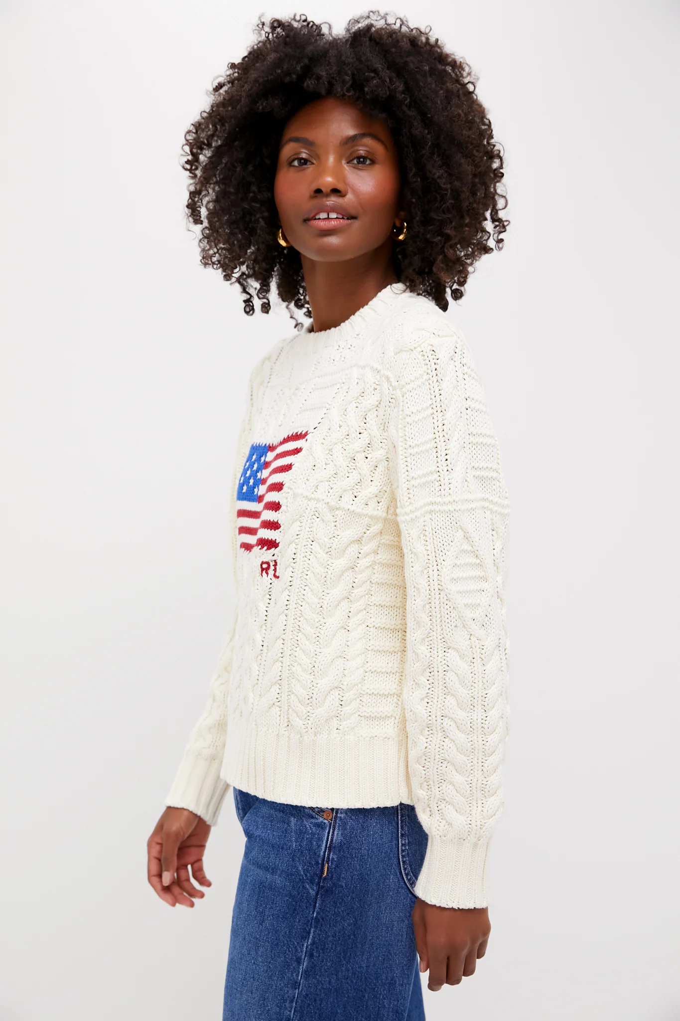 Cream American Flag Long Sleeve Pullover - Image 3