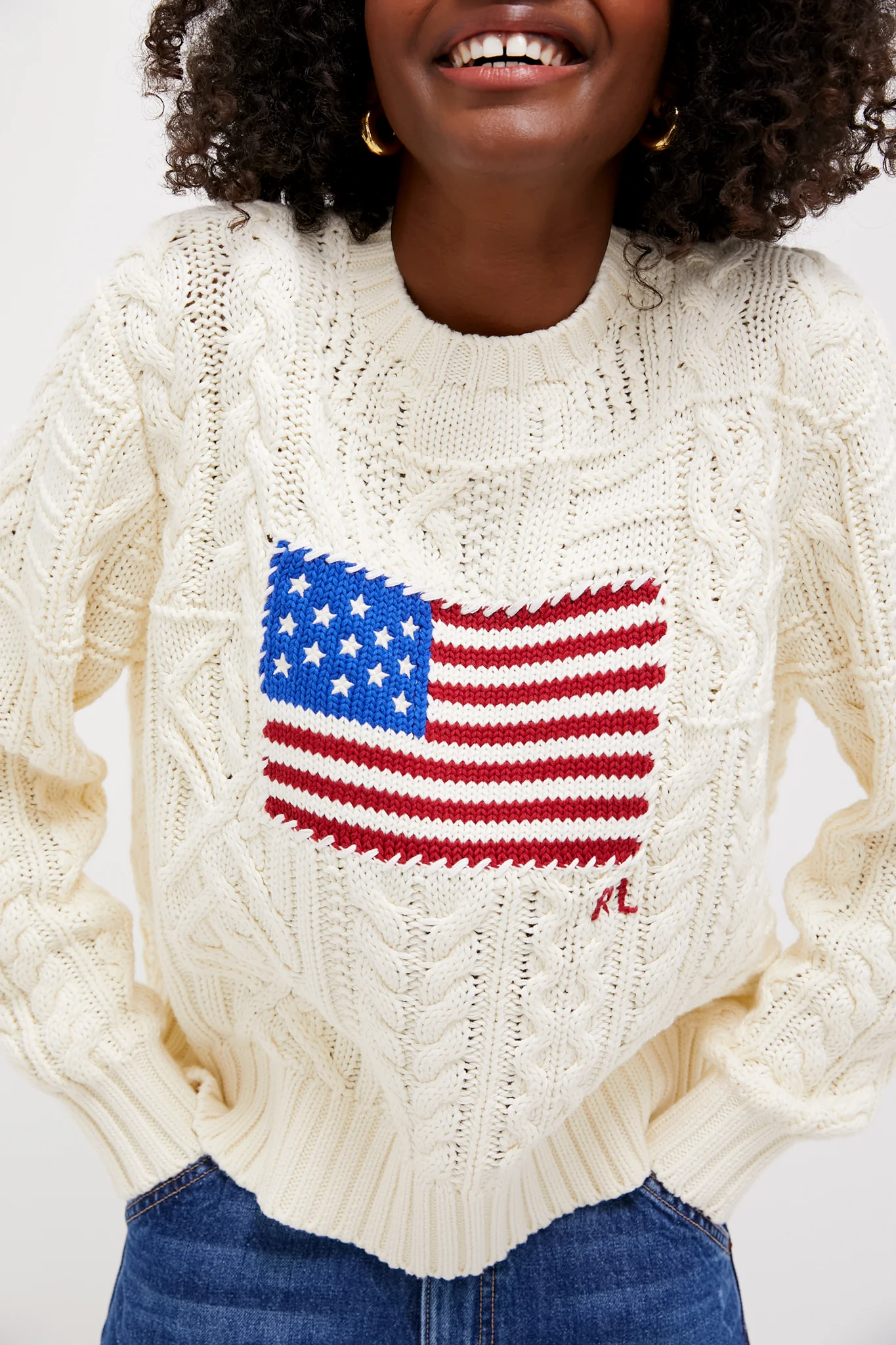 Cream American Flag Long Sleeve Pullover - Image 5