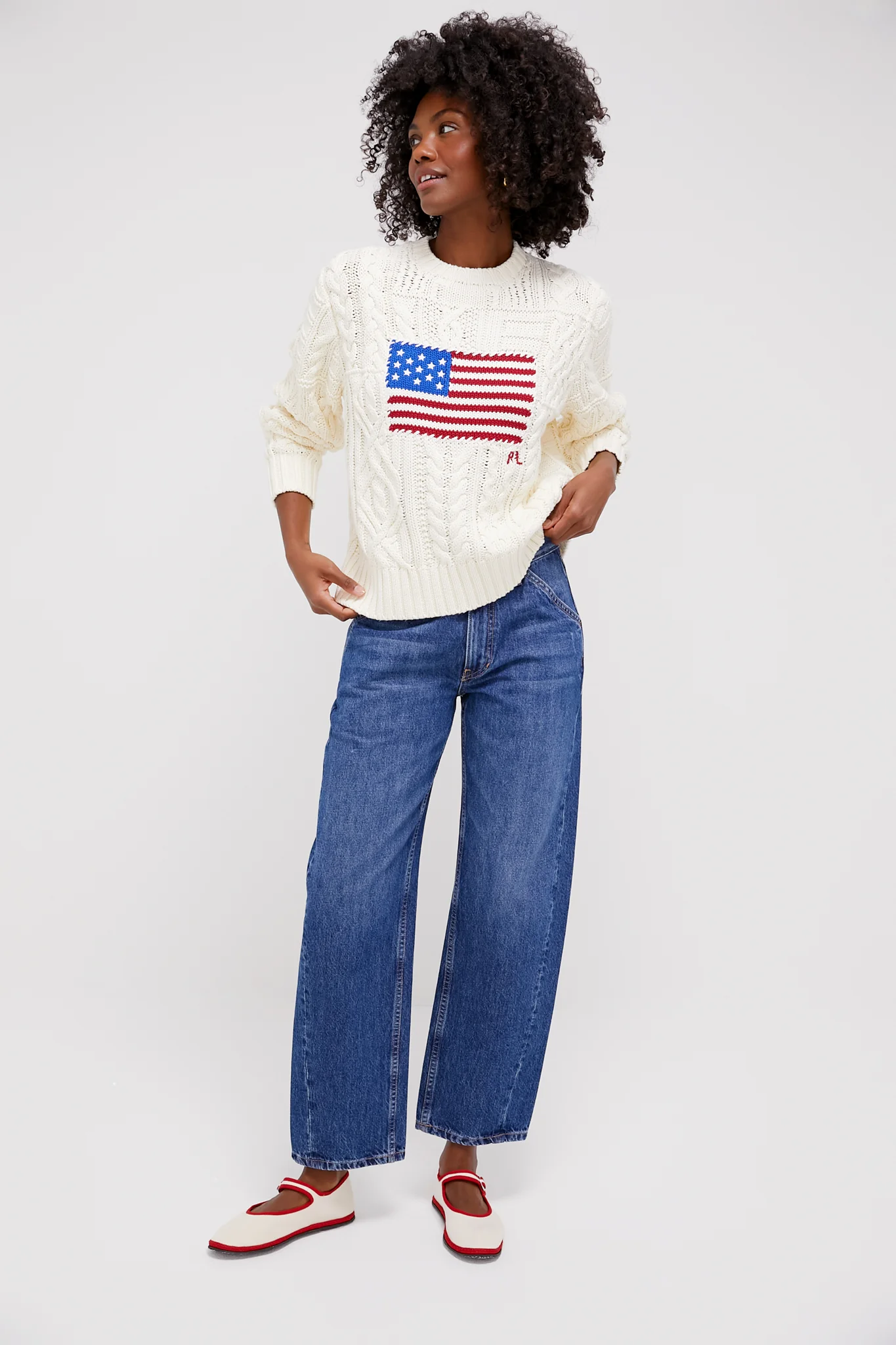 Cream American Flag Long Sleeve Pullover - Image 6