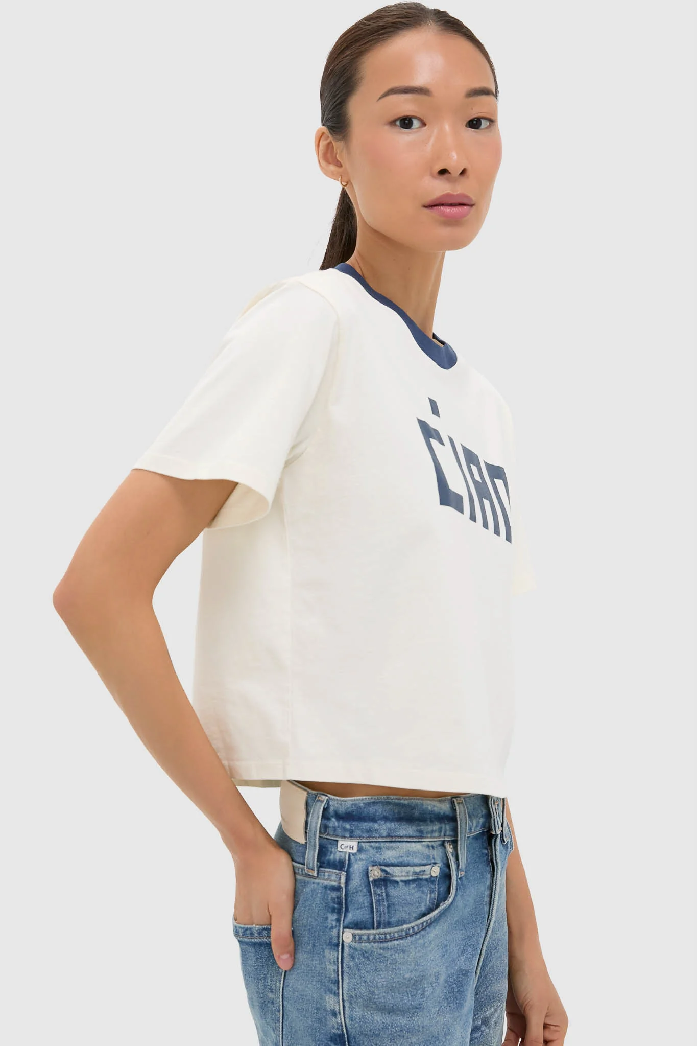 Cream and Navy Le Carre Tee - Image 3
