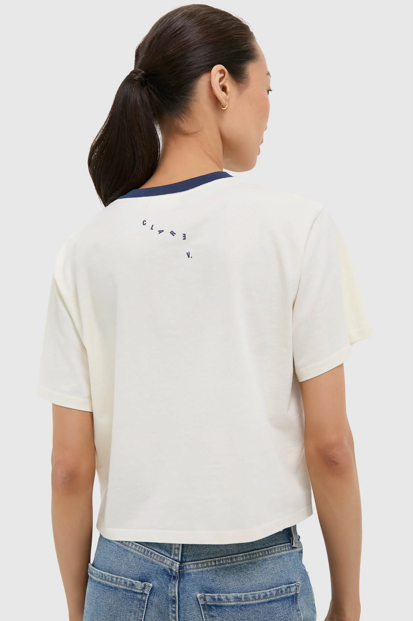 Cream and Navy Le Carre Tee - Image 4