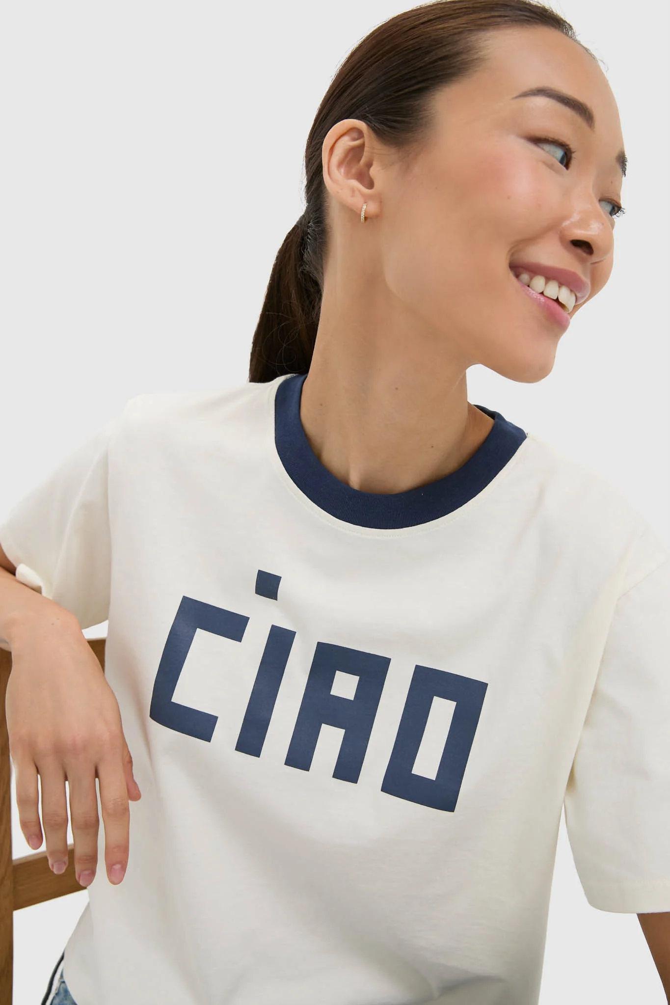 Cream and Navy Le Carre Tee - Image 5