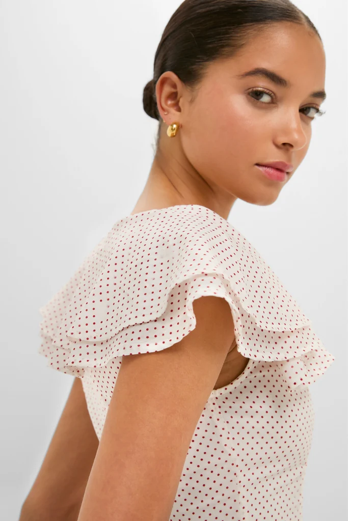 Cream and Red Polka Dot Marlowe Flutter Dress - Image 5