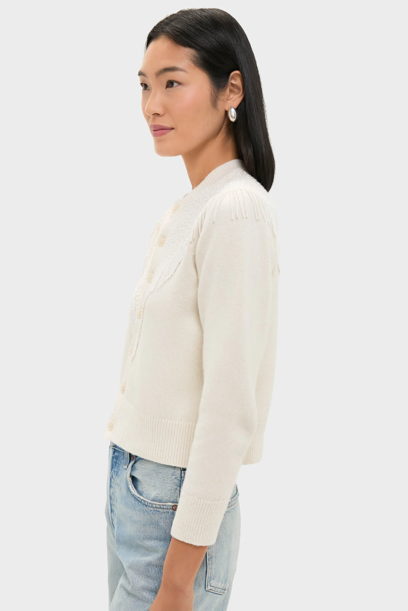 Cream Beaded Fringe Cardigan - Image 3