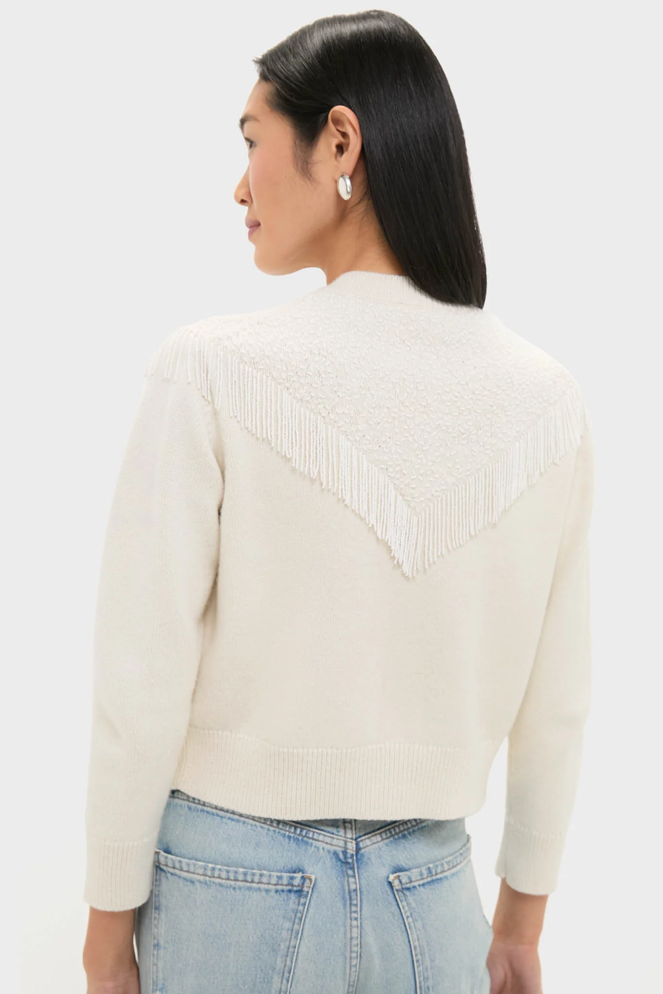 Cream Beaded Fringe Cardigan - Image 4