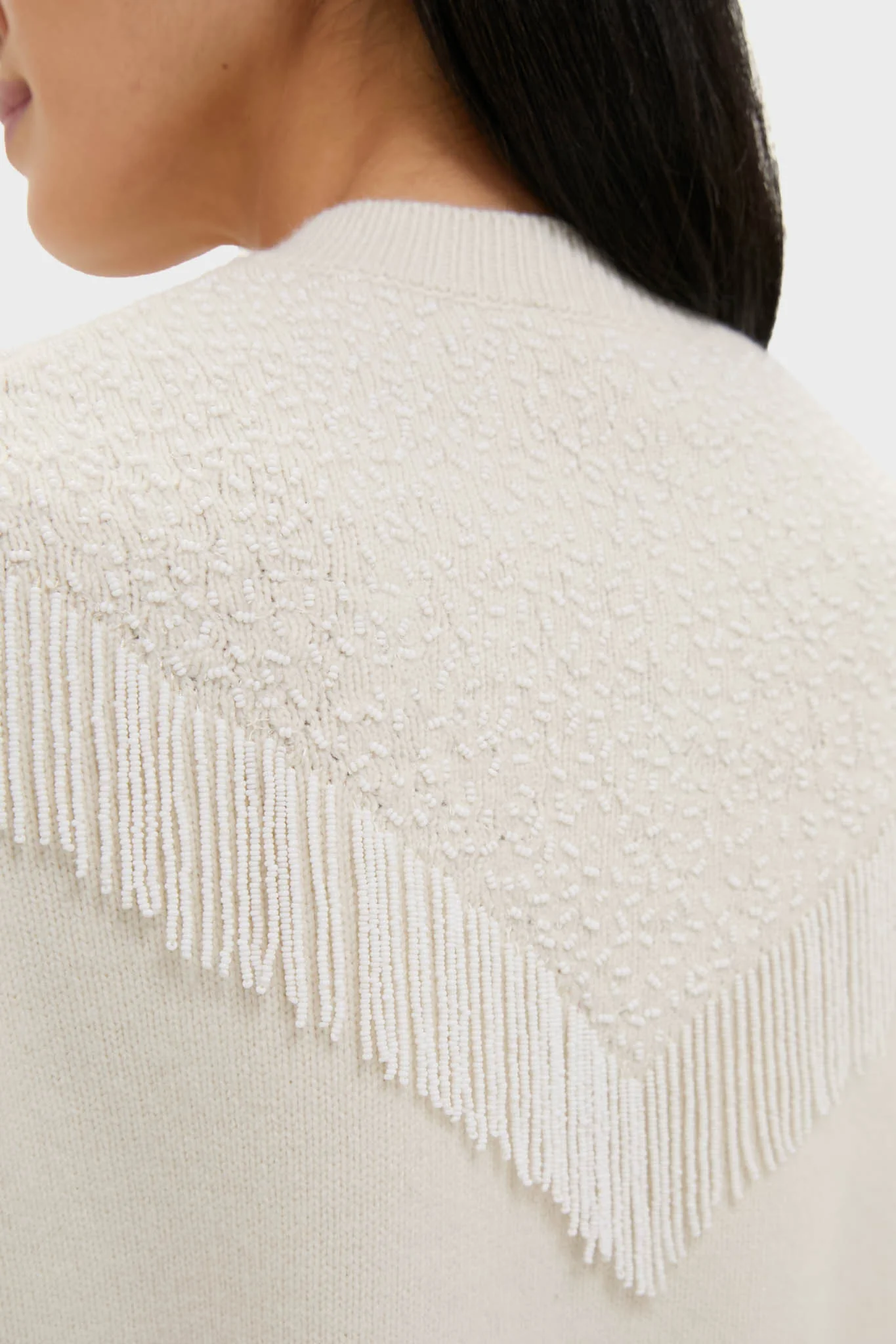 Cream Beaded Fringe Cardigan - Image 5