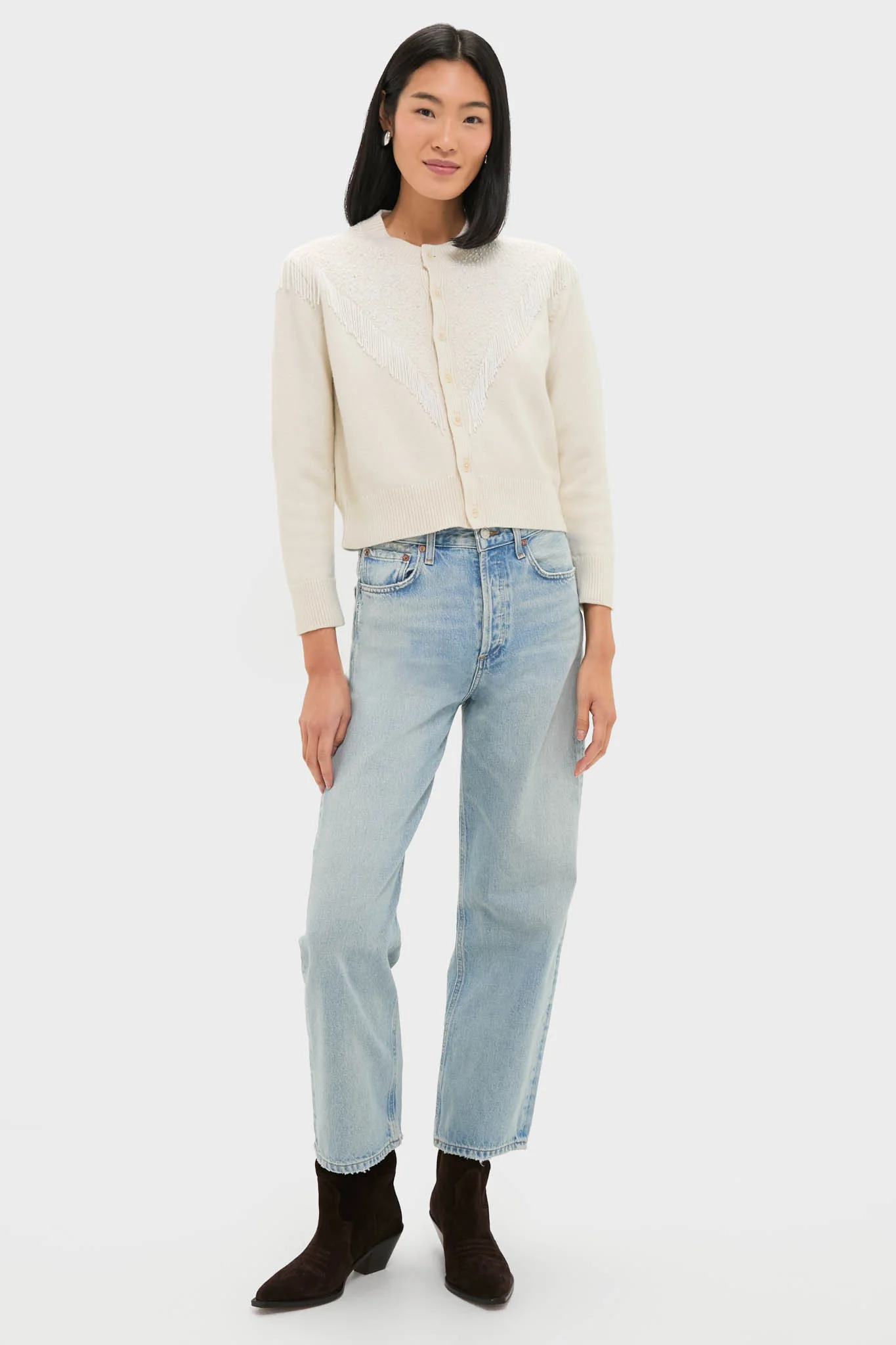 Cream Beaded Fringe Cardigan - Image 6