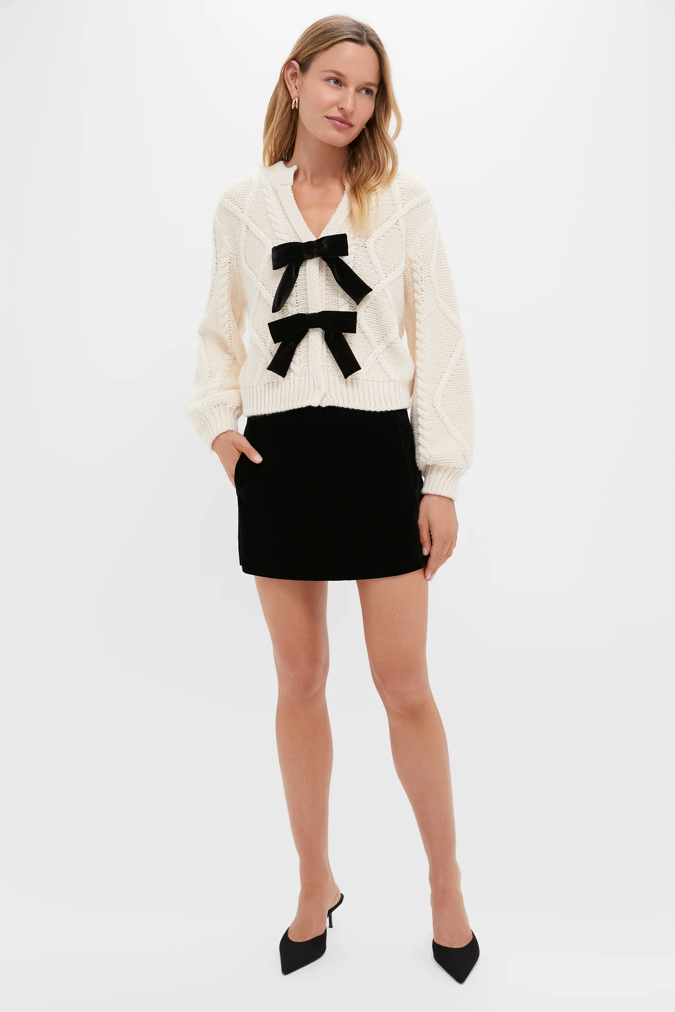 Cream & Black Velvet Bows Bess Cardigan - Image 6