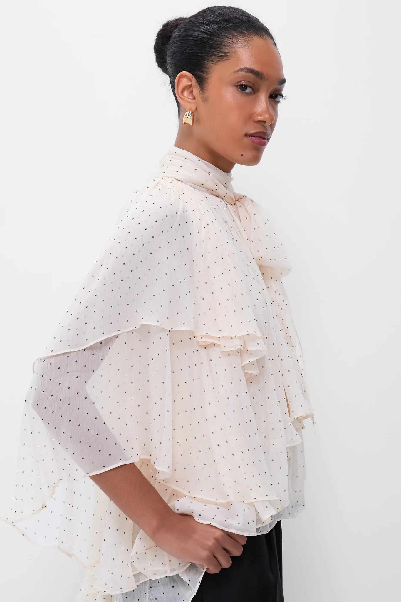 Cream Dot Hypnotic Cascading Blouse - Image 3
