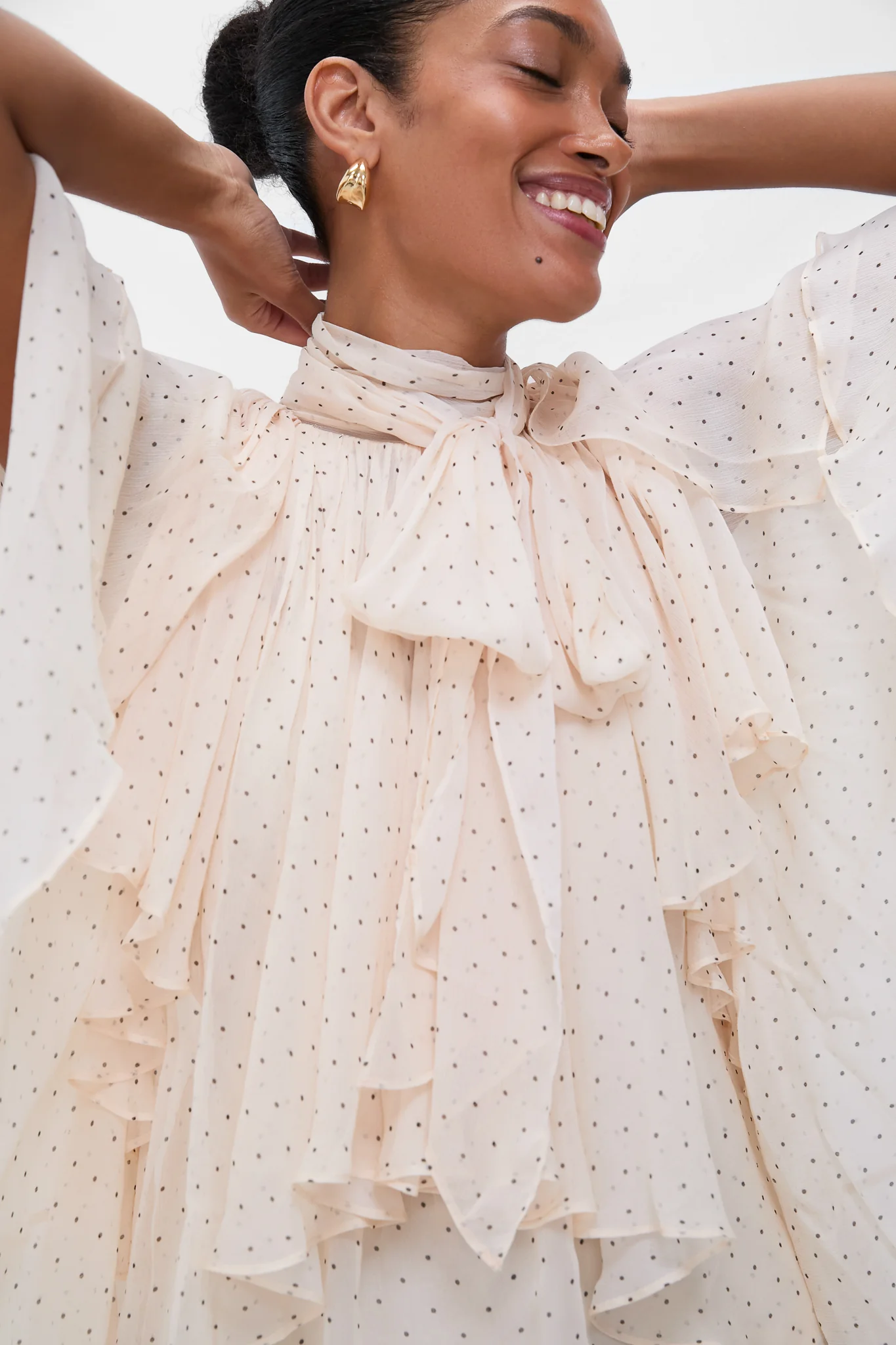 Cream Dot Hypnotic Cascading Blouse - Image 5