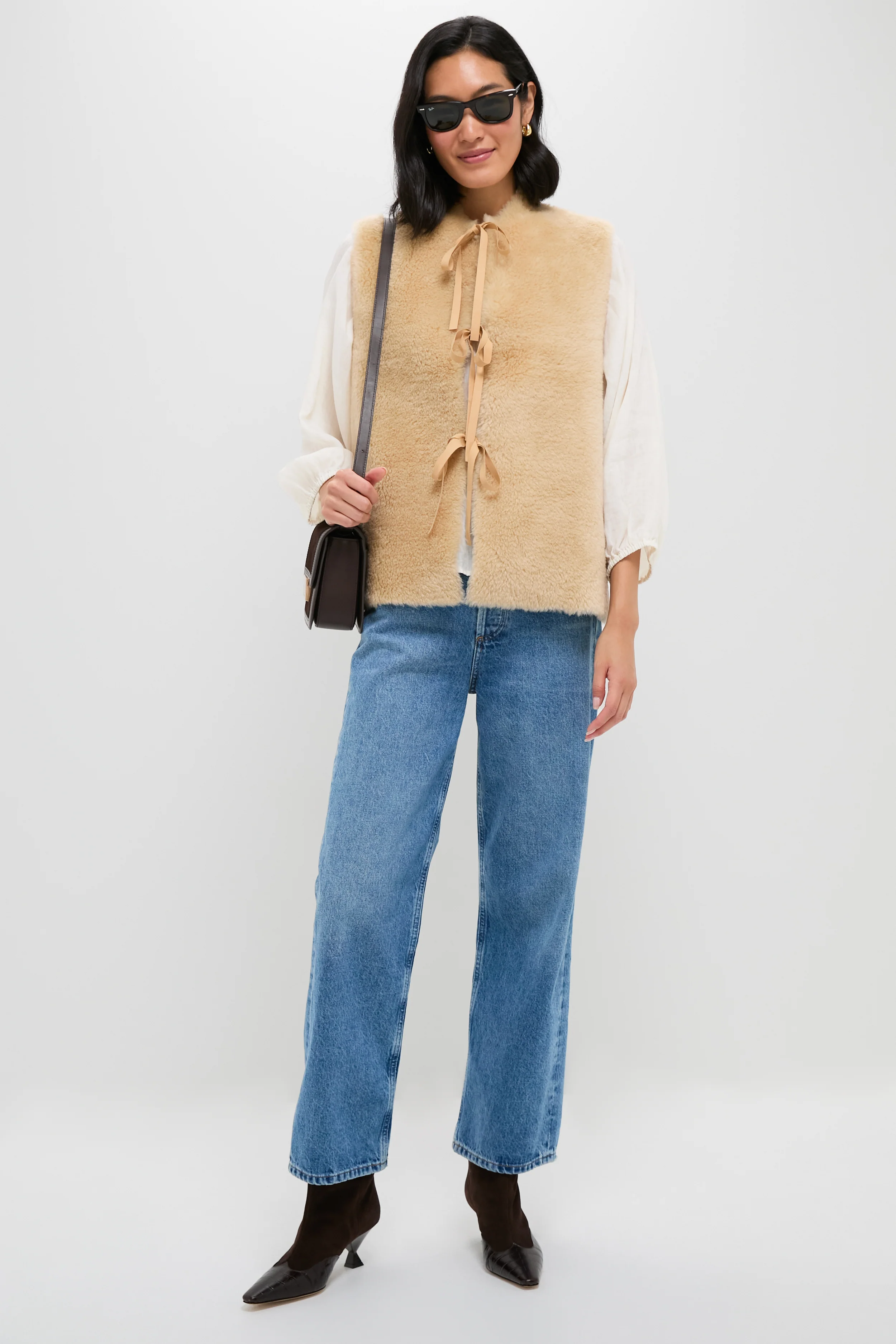 Cream Elliot Shearling Tie-Front Vest - Image 2