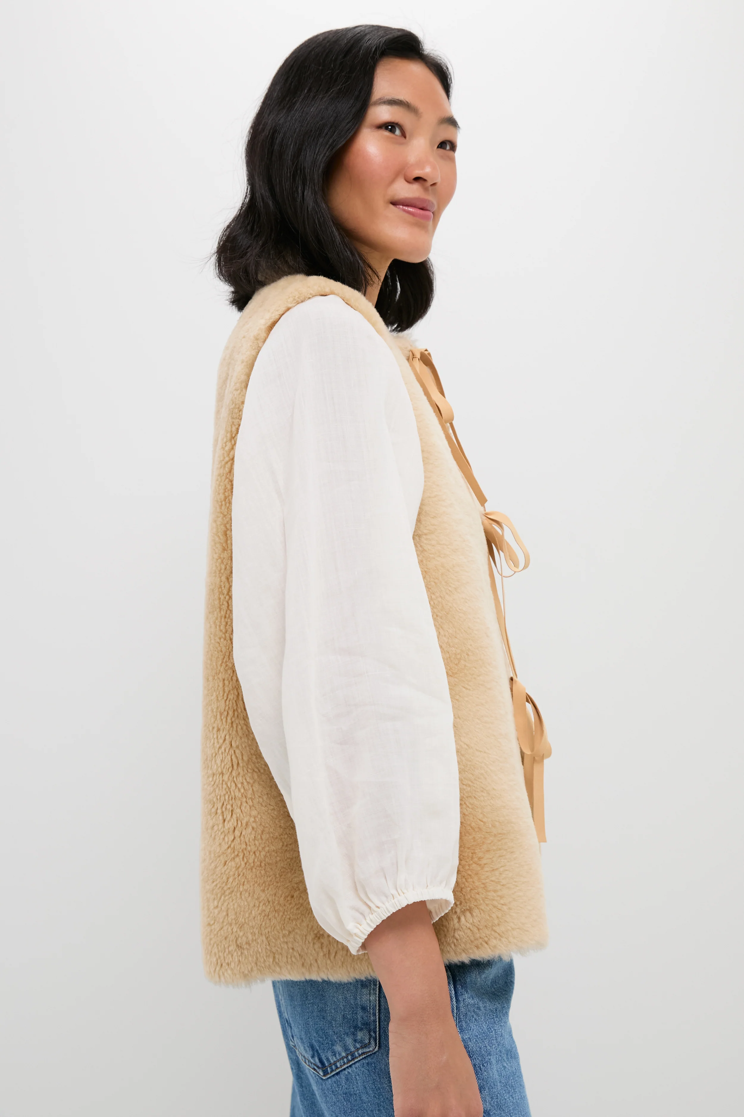 Cream Elliot Shearling Tie-Front Vest - Image 3