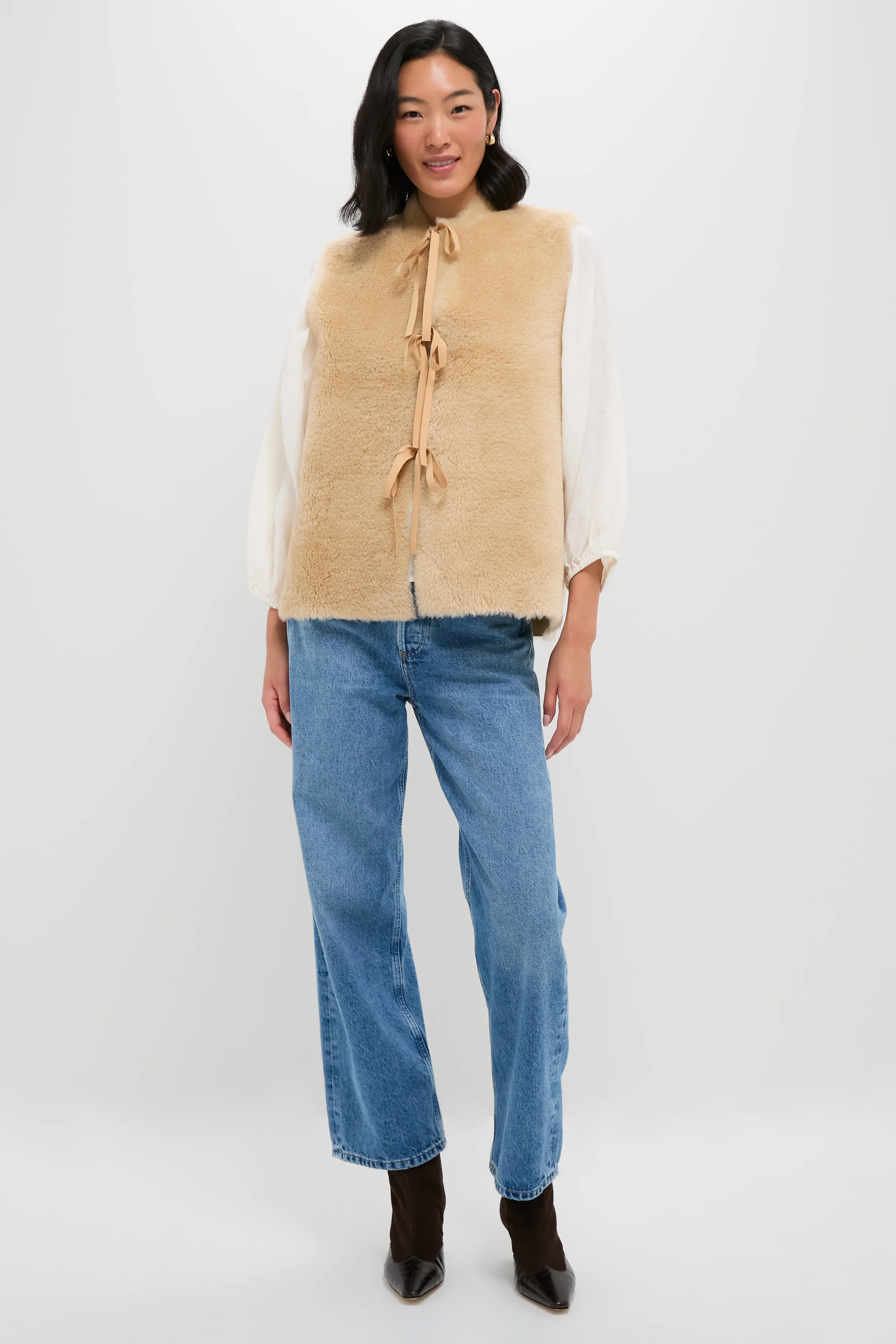 Cream Elliot Shearling Tie-Front Vest - Image 5
