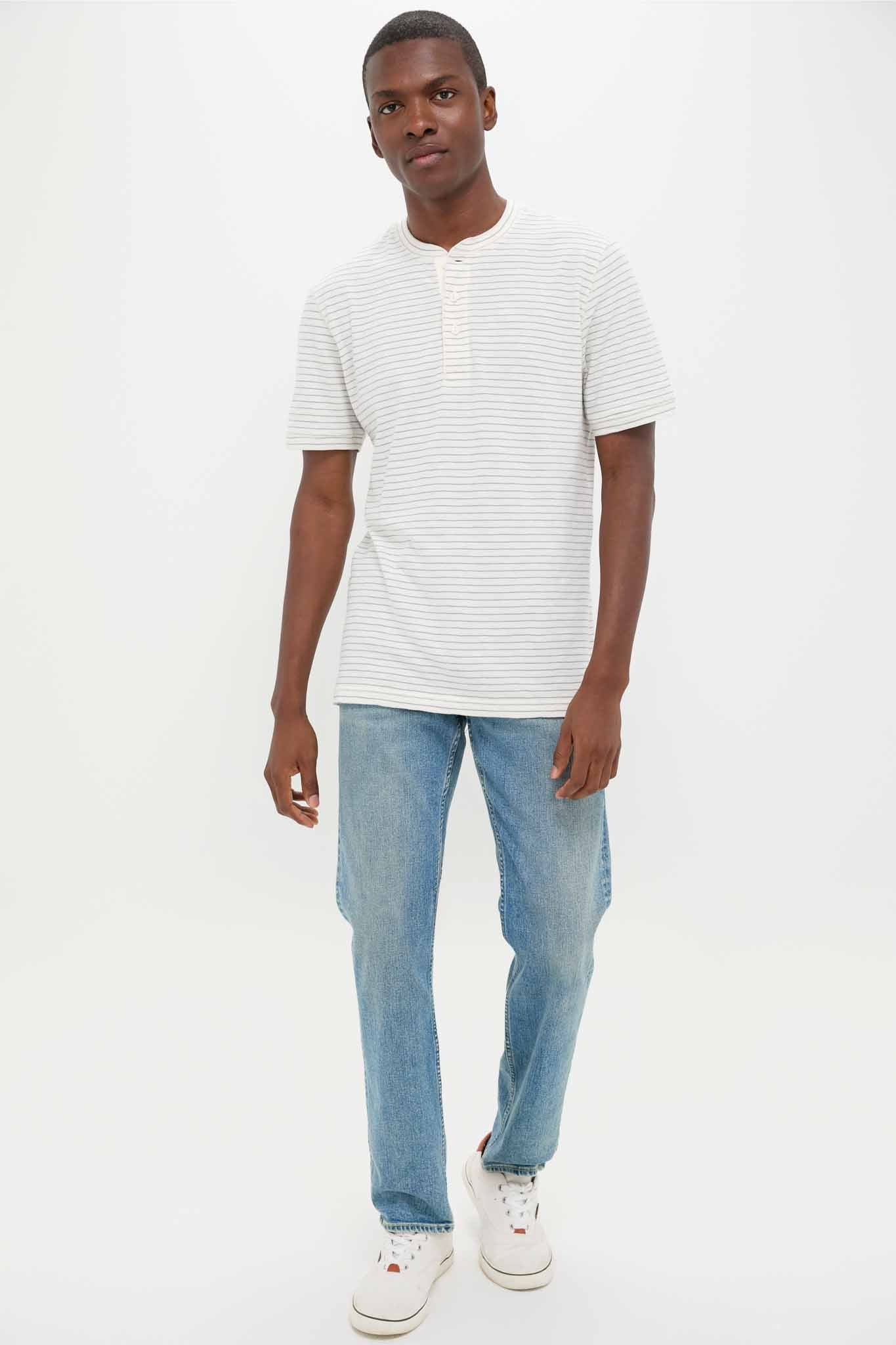 Cream Flint Stripe Short Sleeve Sunwashed Henley - Image 2