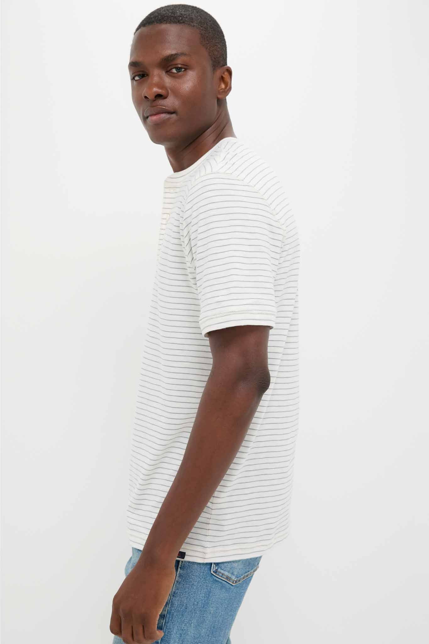 Cream Flint Stripe Short Sleeve Sunwashed Henley - Image 3