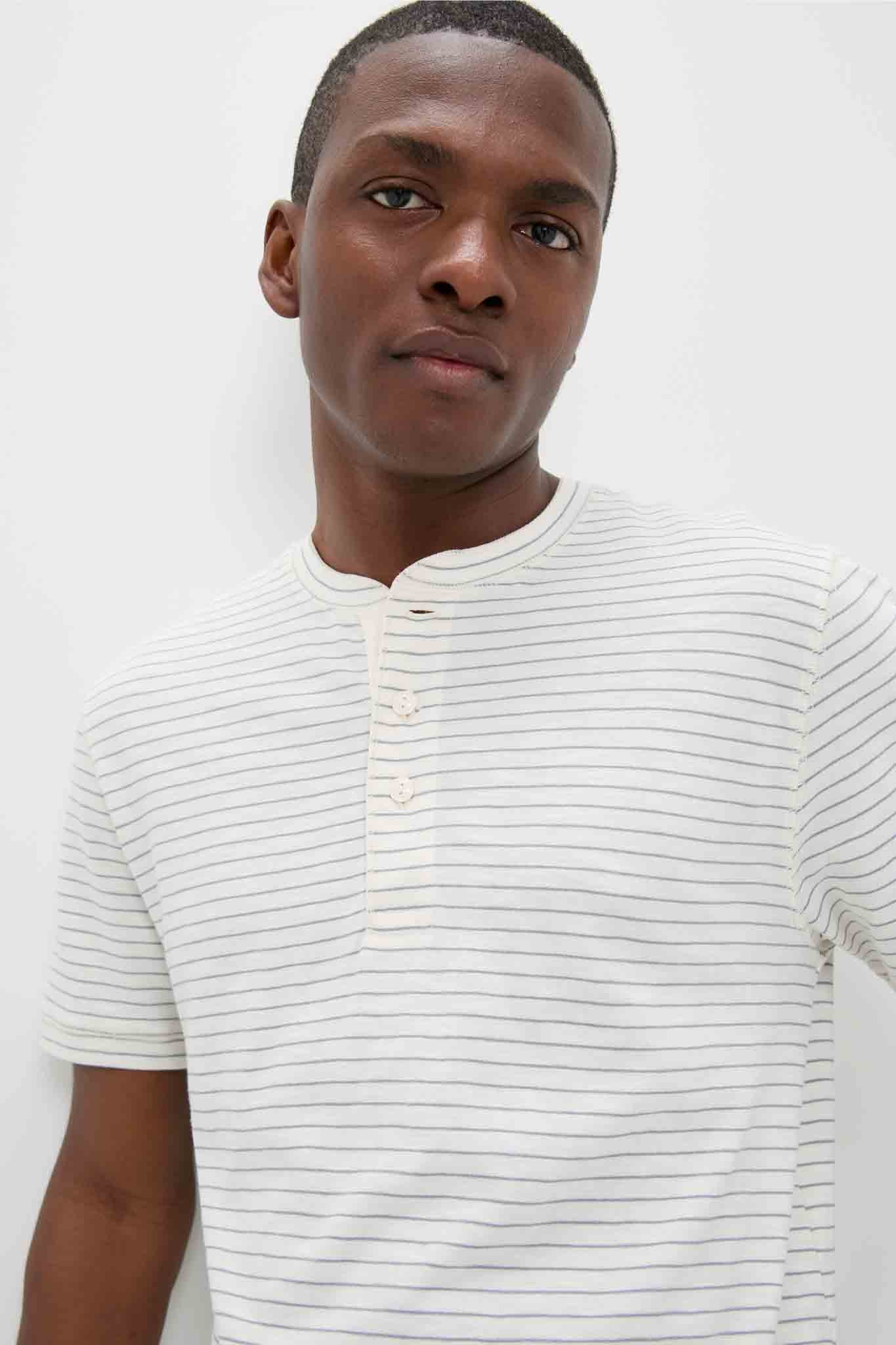 Cream Flint Stripe Short Sleeve Sunwashed Henley - Image 5