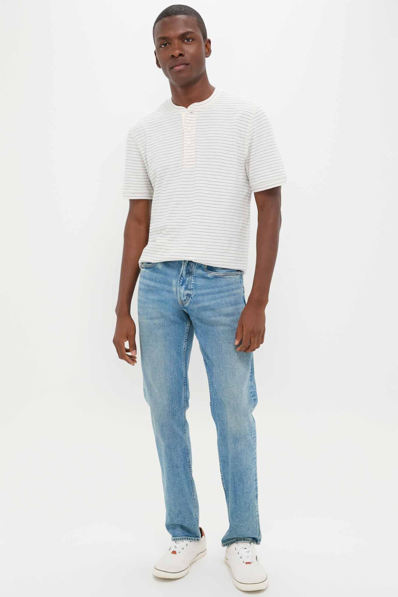 Cream Flint Stripe Short Sleeve Sunwashed Henley - Image 6