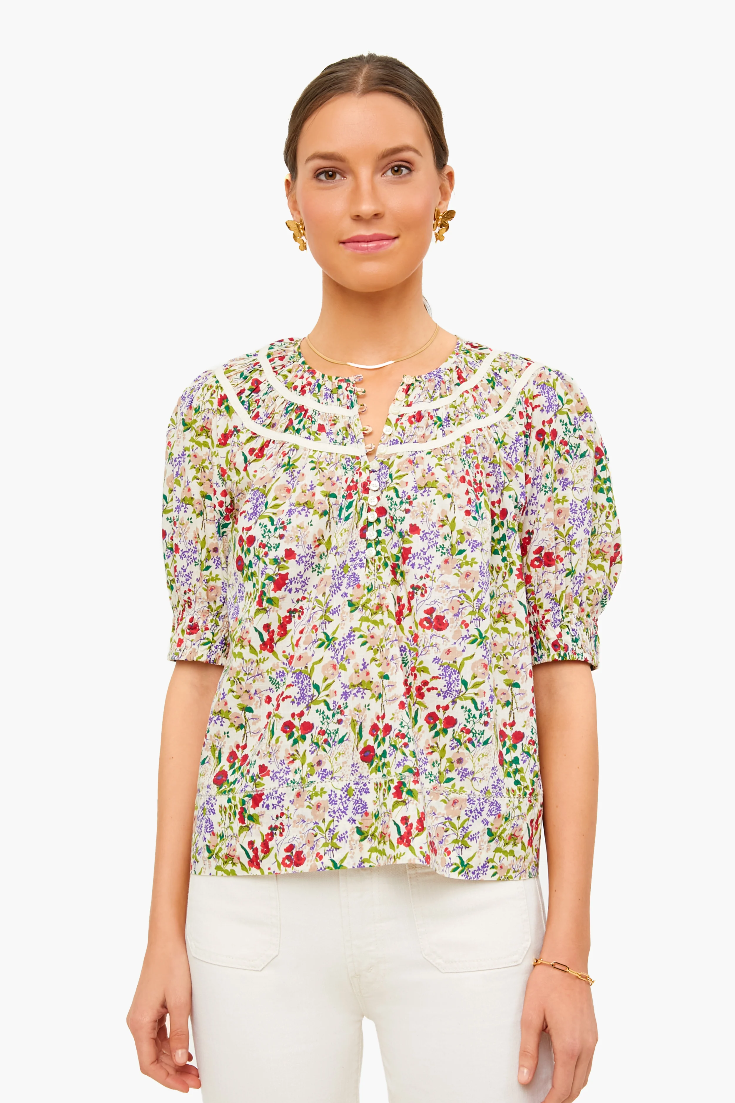 Cream Fresh Water Floral Storyteller Top