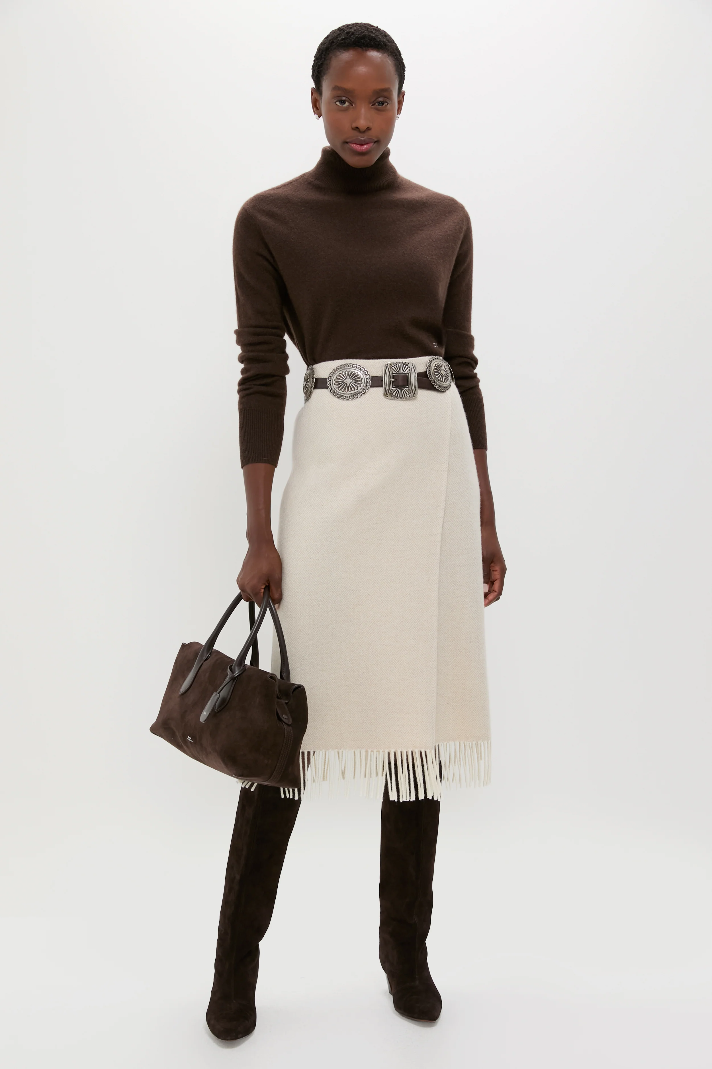 Cream Herringbone Midi Pencil Skirt - Image 2