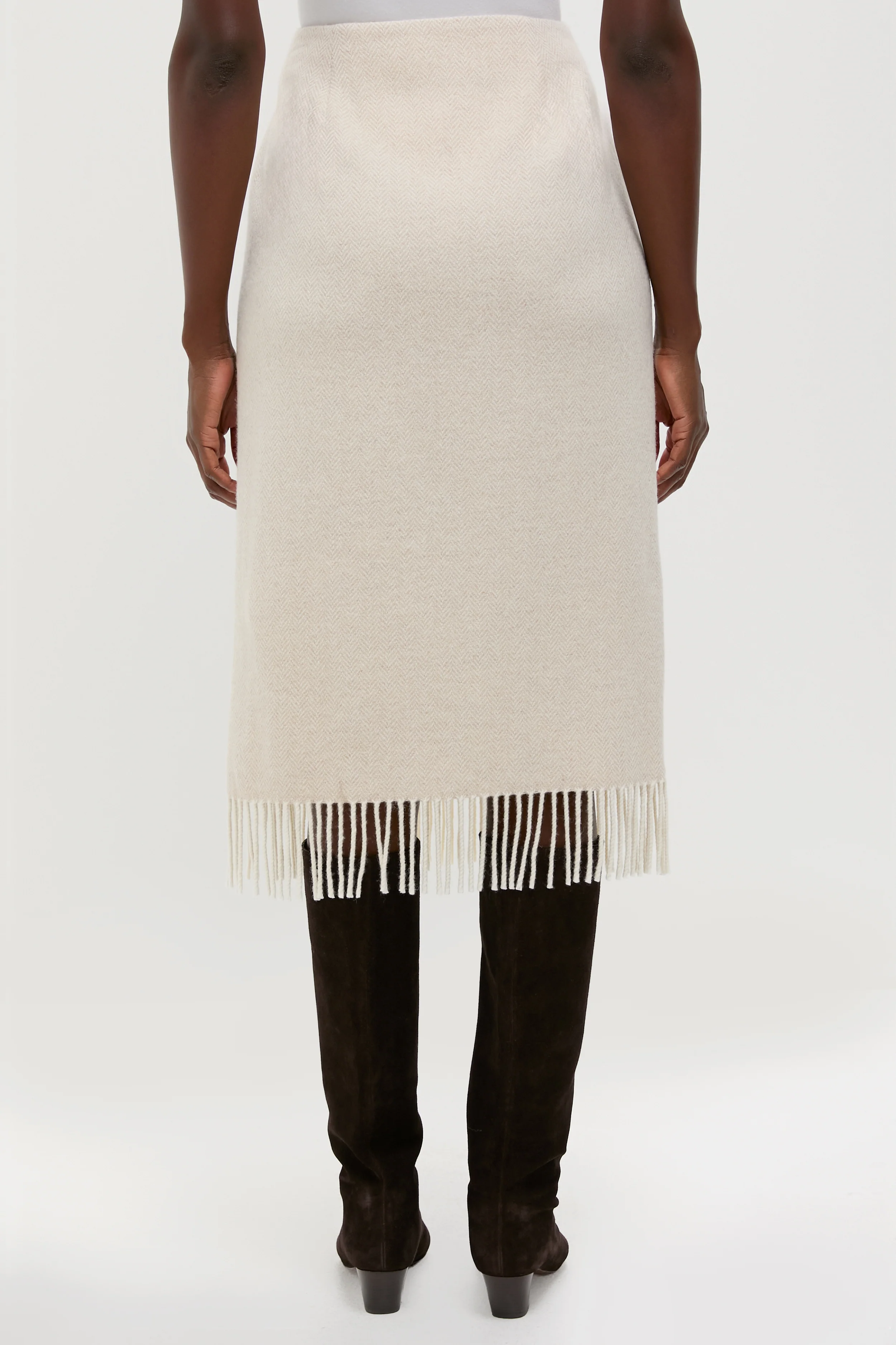 Cream Herringbone Midi Pencil Skirt - Image 4