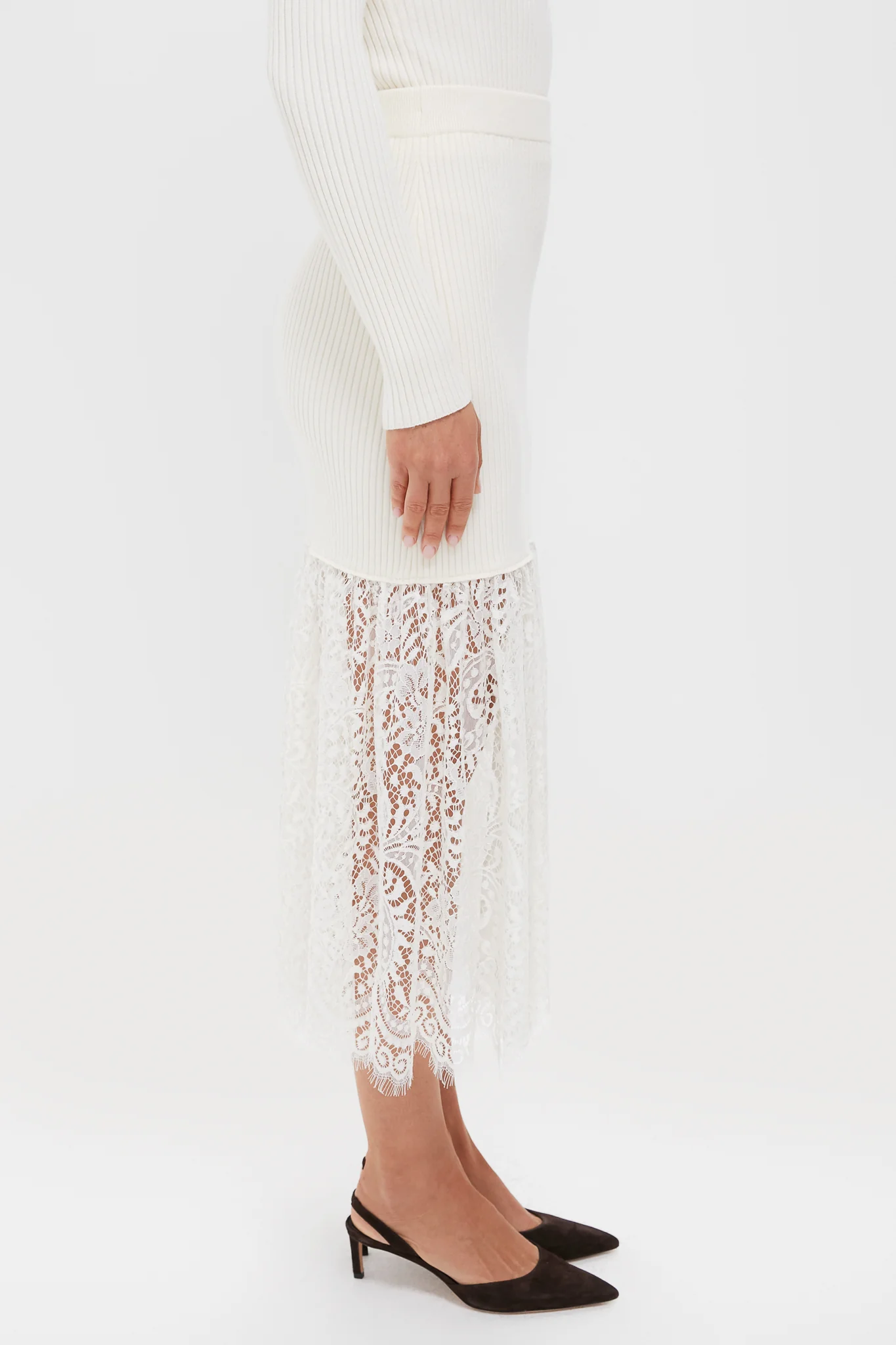 Cream Knit Kori Lace Midi Skirt - Image 3