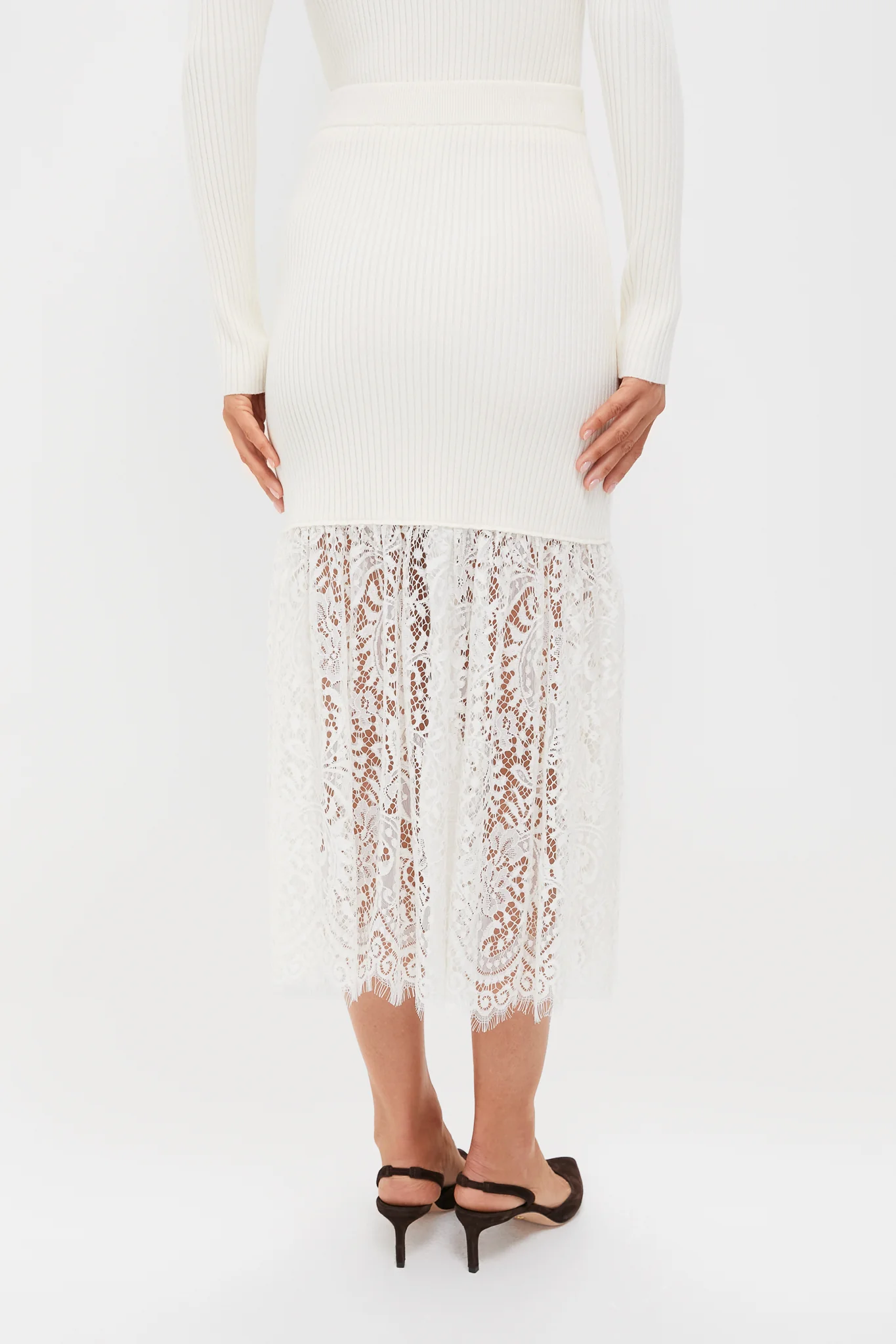 Cream Knit Kori Lace Midi Skirt - Image 4
