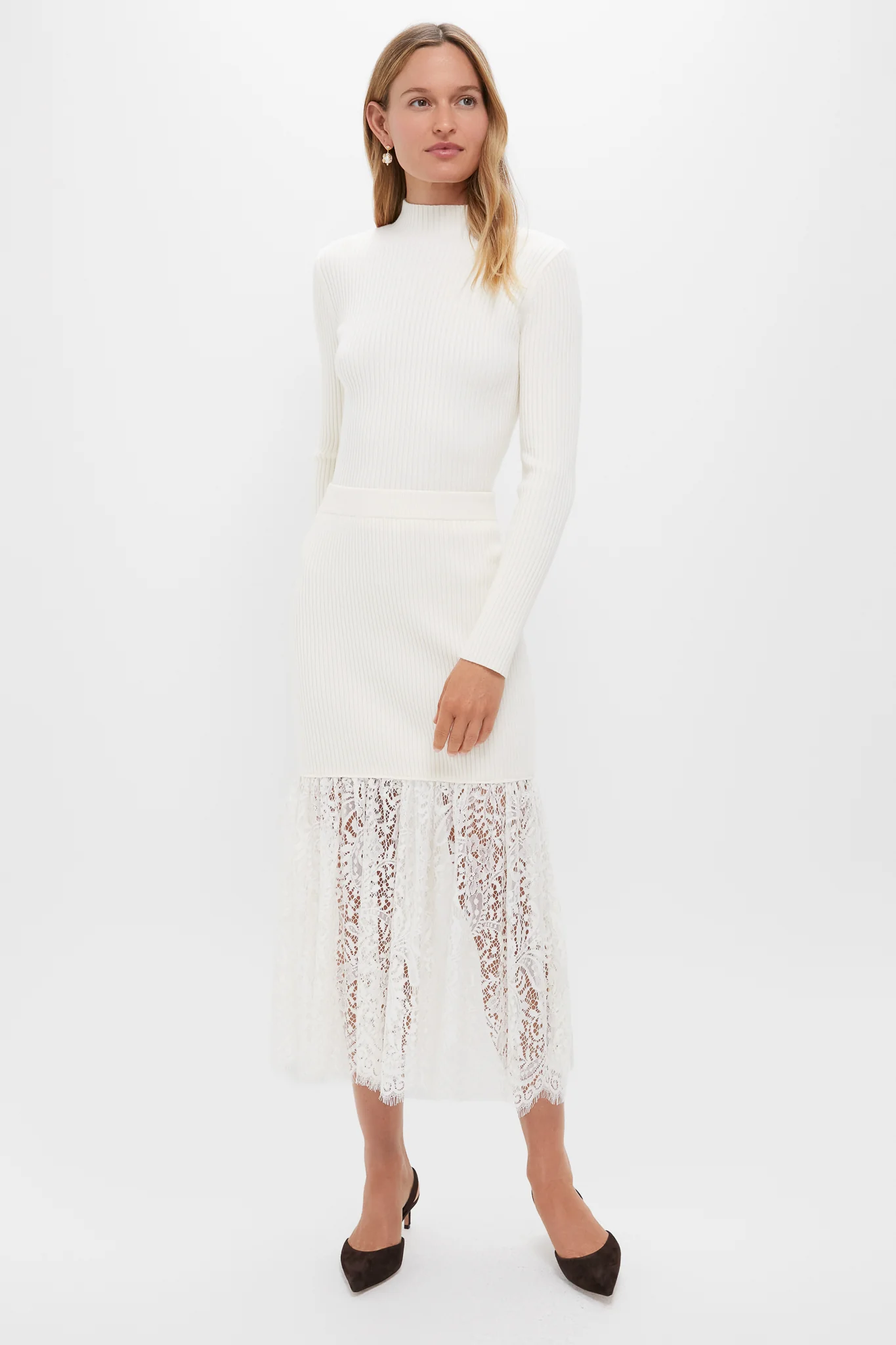 Cream Knit Kori Lace Midi Skirt - Image 6