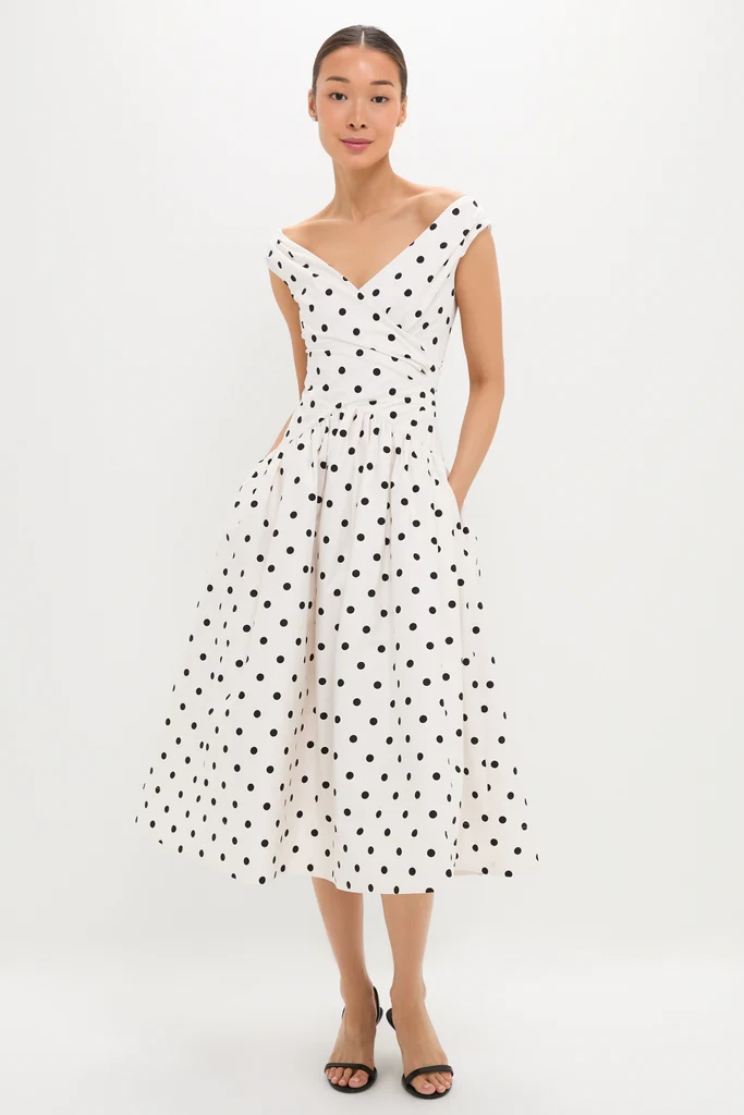 Cream Polka Dot Cotton Midi Dress